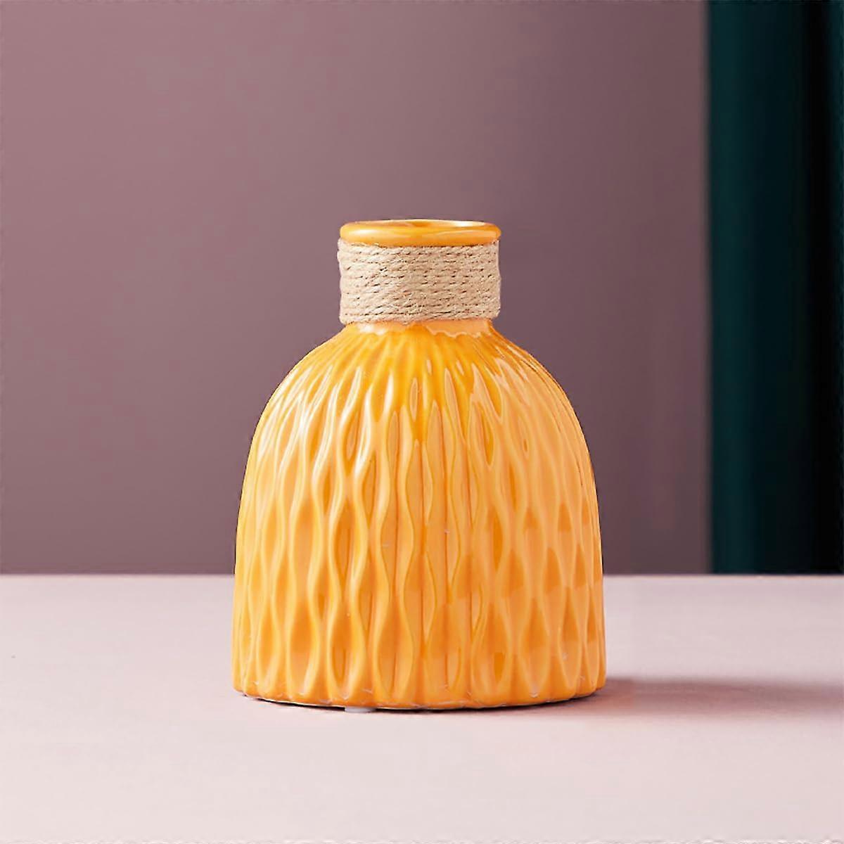 Wavy Yellow Ceramic Vase for Home Decor Kitchen