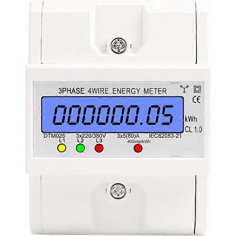 Three-phase 4-wire Energy Meter 220/380V 5-80A Energy Consumption kWh Meter DIN Rail Installation Digital Electric Meter with Back-lit LCD Display