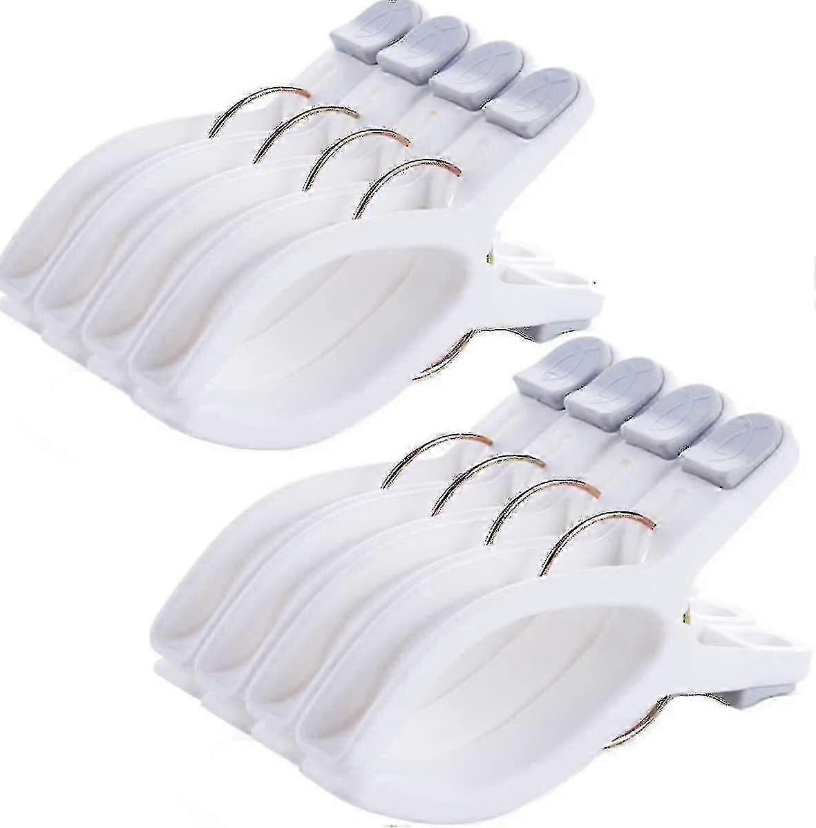 8 Pack Beach Towel Clips For Beach Chairs White Jumbo Size Towel Clamps Lounge Pool Chairs Plastic Clothes Pegs Hanging Clip Clamps Large