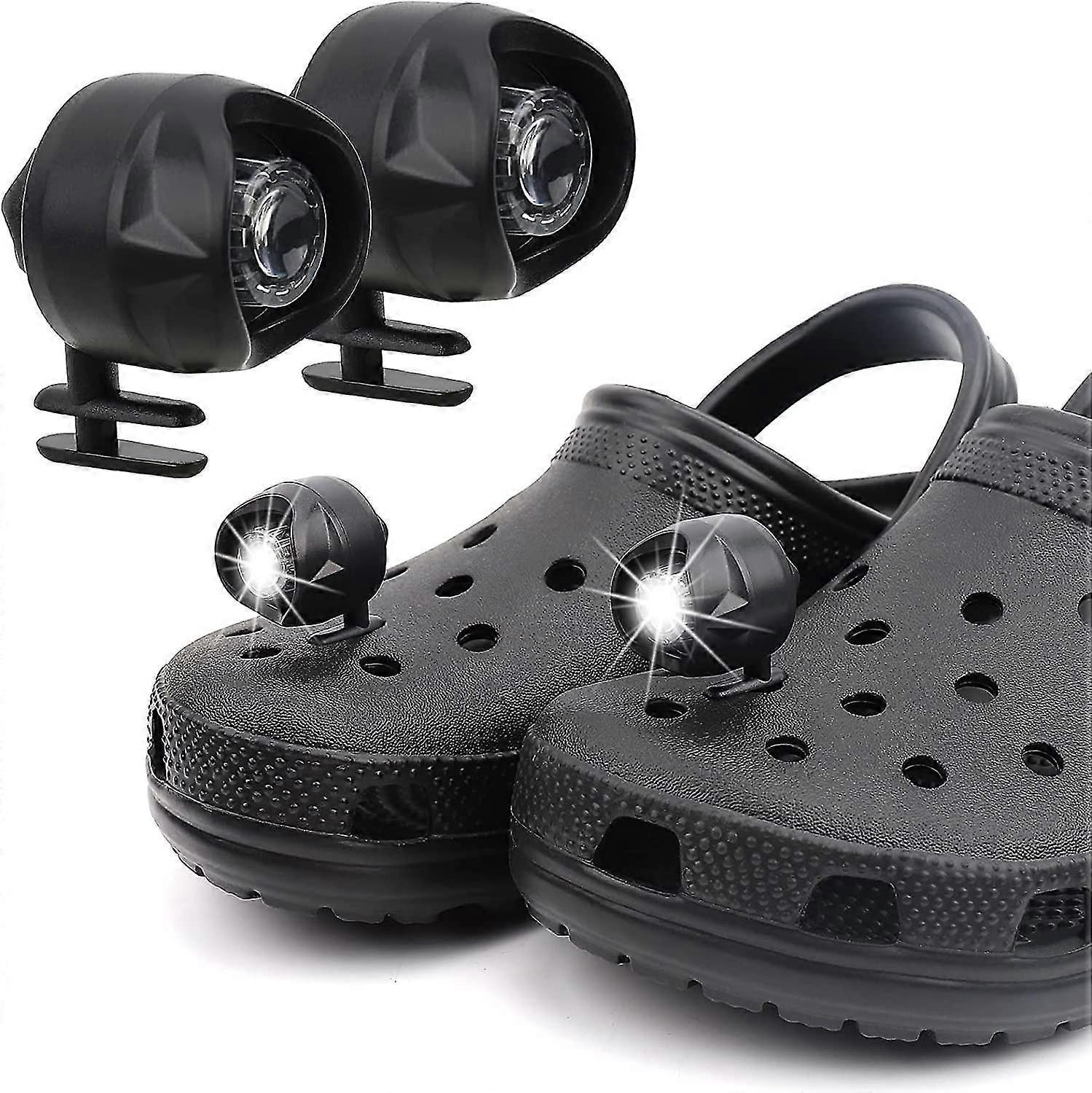 Lights For Crocs 2pcs, Headlights Flashlights Attachment For Crocs, Headlights Lights Flashlights For Crocks, Charm Accessories For(Black)