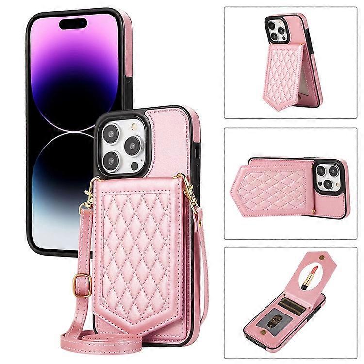 Compatible For iPhone 16 Pro Max Case RFID Blocking Hidden Mirror TPU+PU Phone Cover