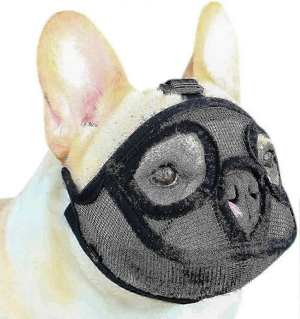 Mesh Dog Muzzle Short Snout Dog Muzzle Dog Muzzle Adjustable Breathable Mesh Muzzle Bulldog Muzzle For Biting Chewing Barking Dog Mask, Black