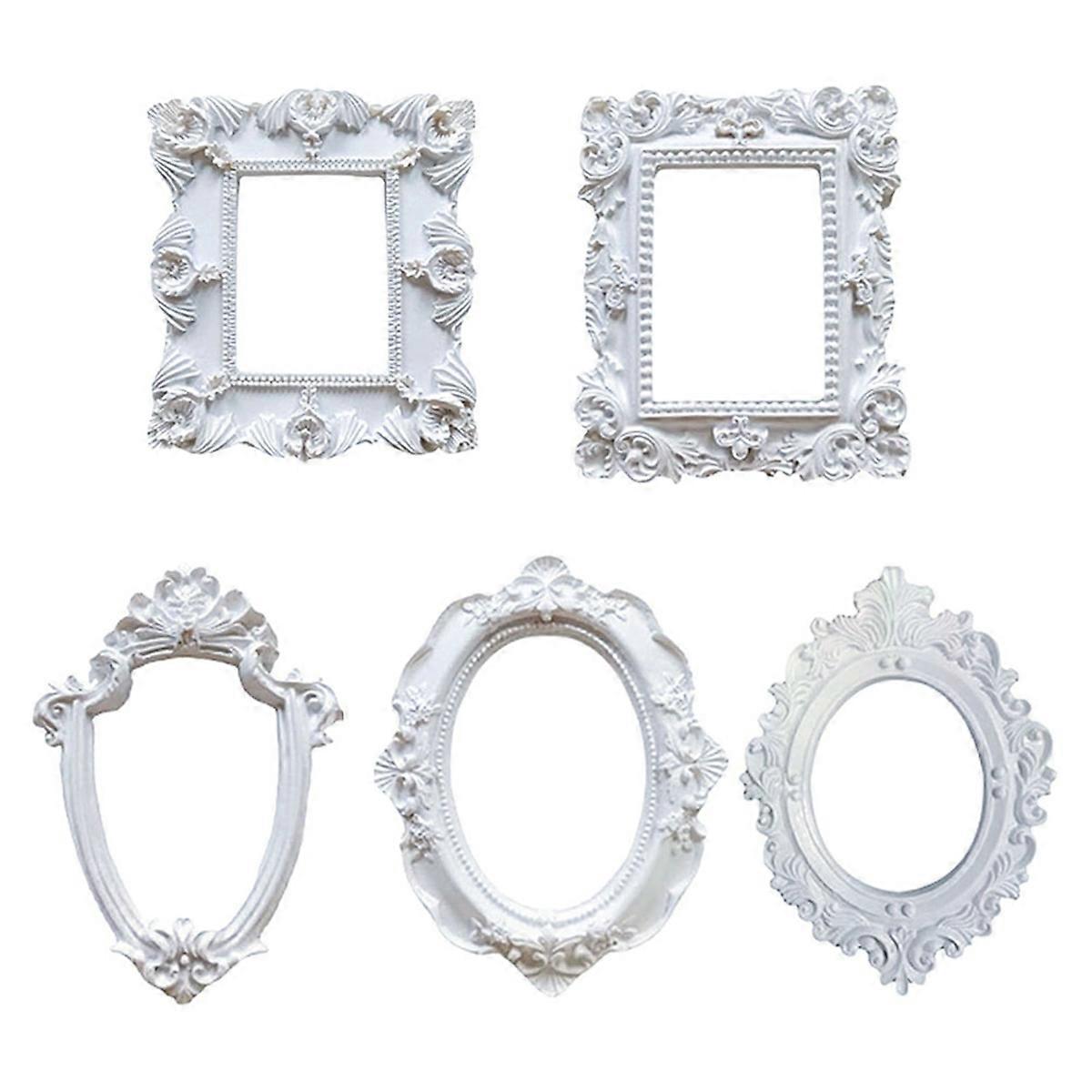 5Pcs Mini Frames -White Small Vintage Flower Oval Rectangle Baroque Frames Table Top Frame for Holi