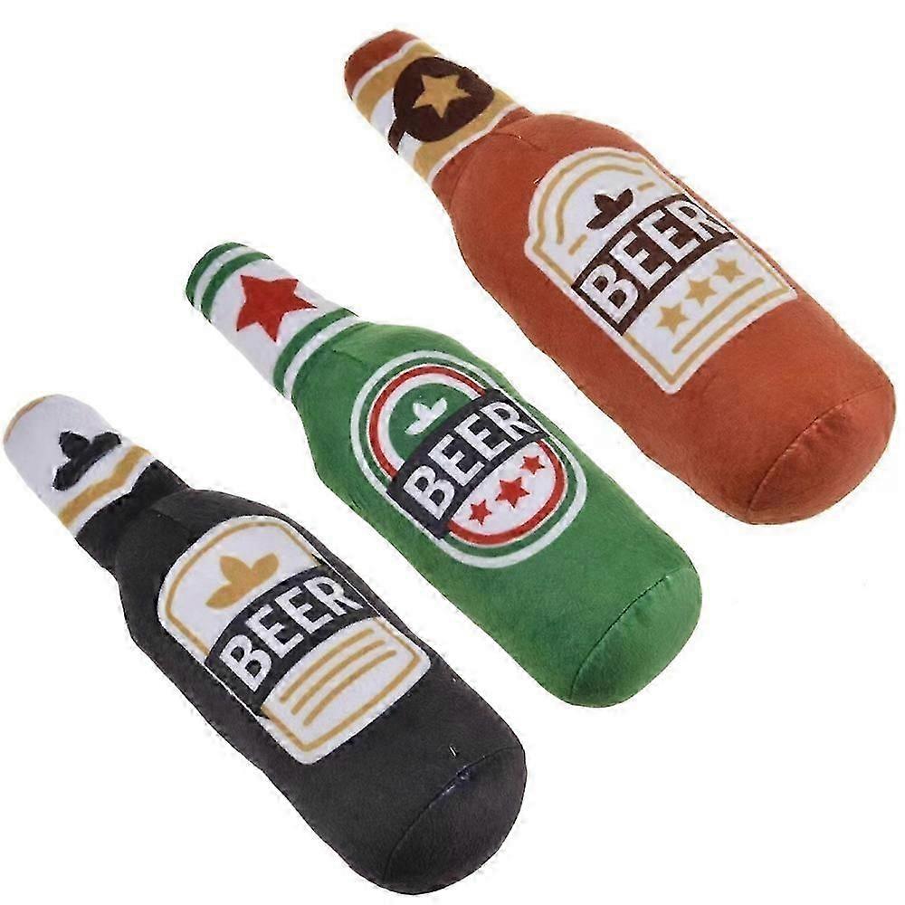 3pcs Pet Squeaky Printed Beer Bottle Shape Toy