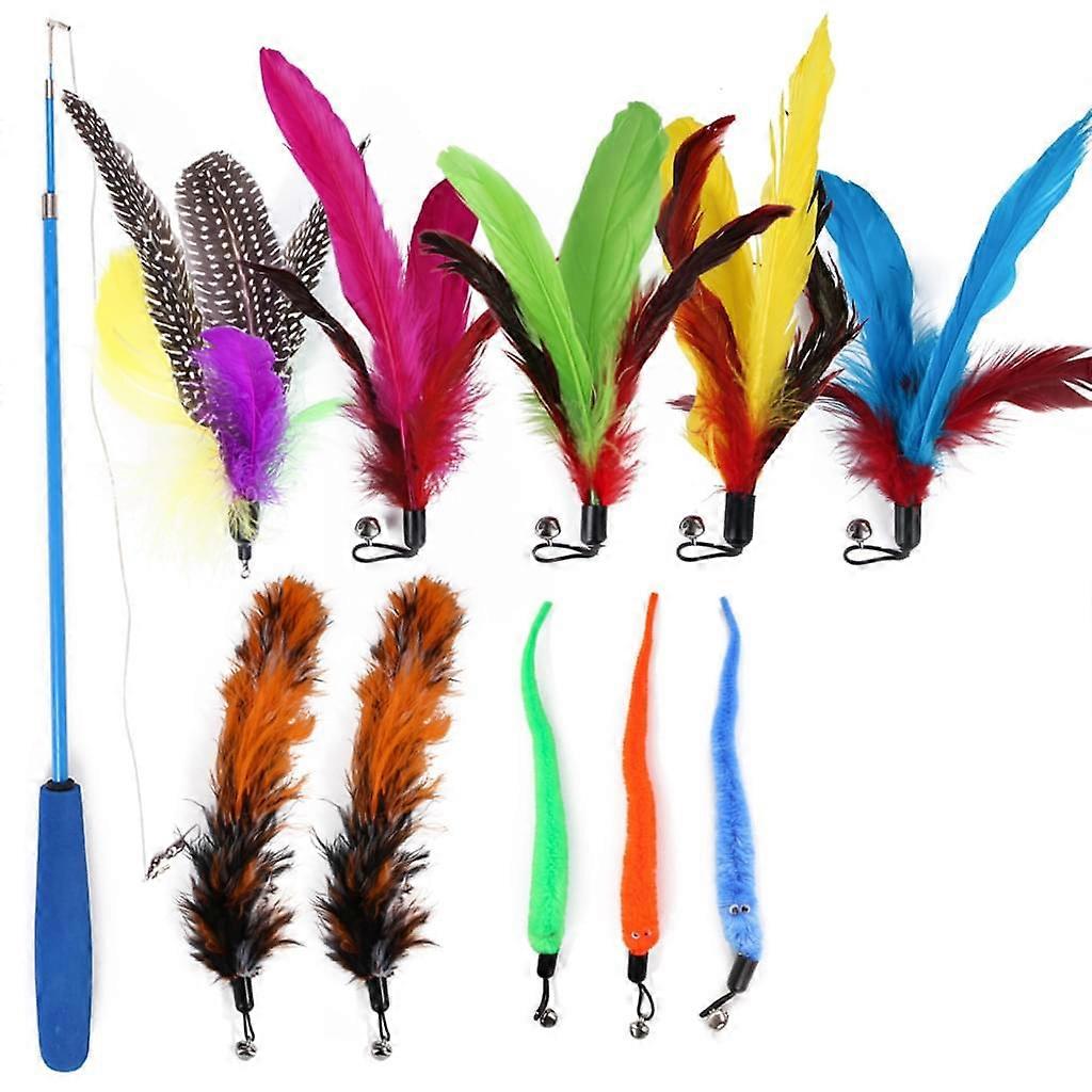 Interactive Feather Teaser Retractable Cat Wand 11 PCS