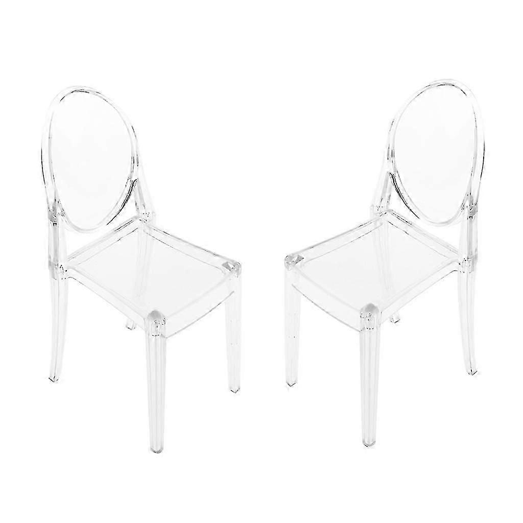 2 clear mid-century dining chairs, dollhouse crystal plastic model