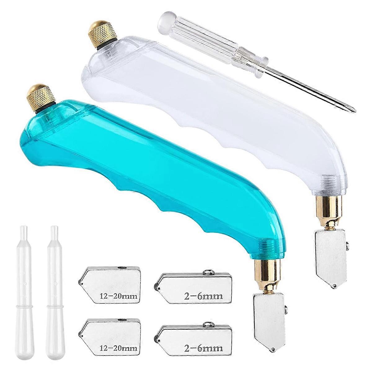 Glass Cutter 2Pcs Glass Cutting Tool with 4Pcs Replaceable Head