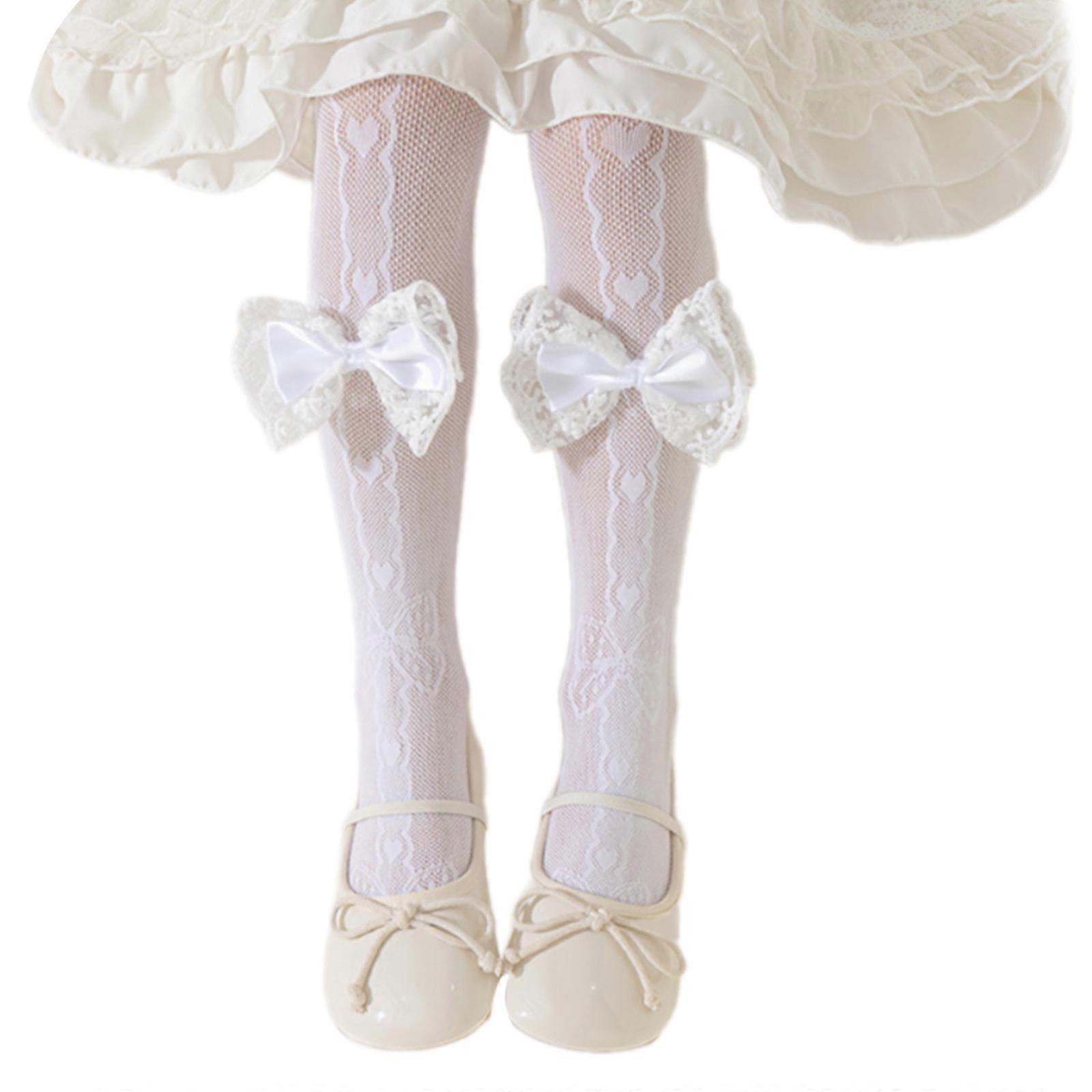 Collants en maille pour filles à la mode Style charmant avec Bowknot Collants en maille respirante Confortable parfait pour un usage quotidien Blanc S