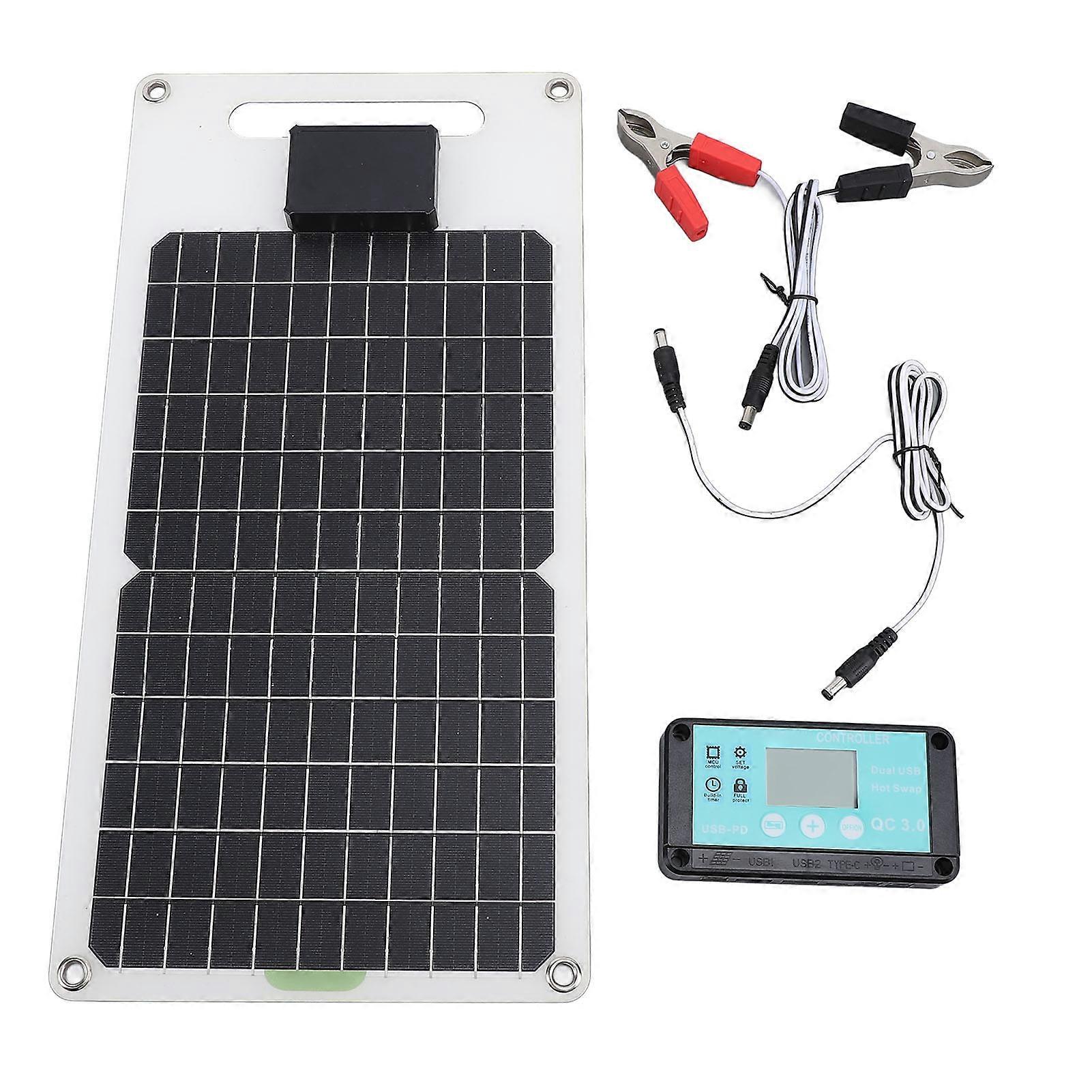 100A 12V 24V Solar Charge Controller 50W Monocrystalline Silicon Solar Panel with Double USB TYPE C DC Output Port for Phone RVs Security Camera