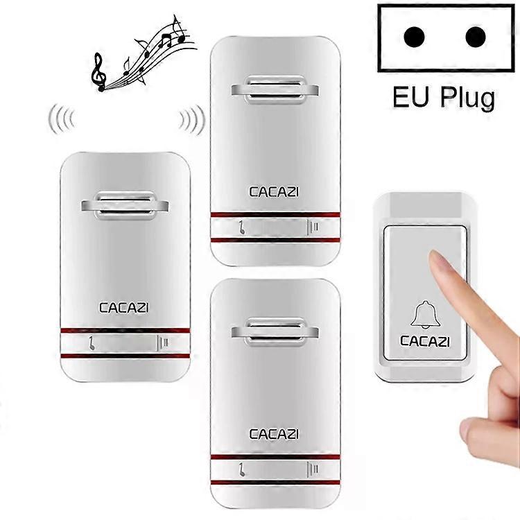 Wireless Doorbell-Self-Powered,One Button,3 Receivers,EU Plug-CACAZI V027G