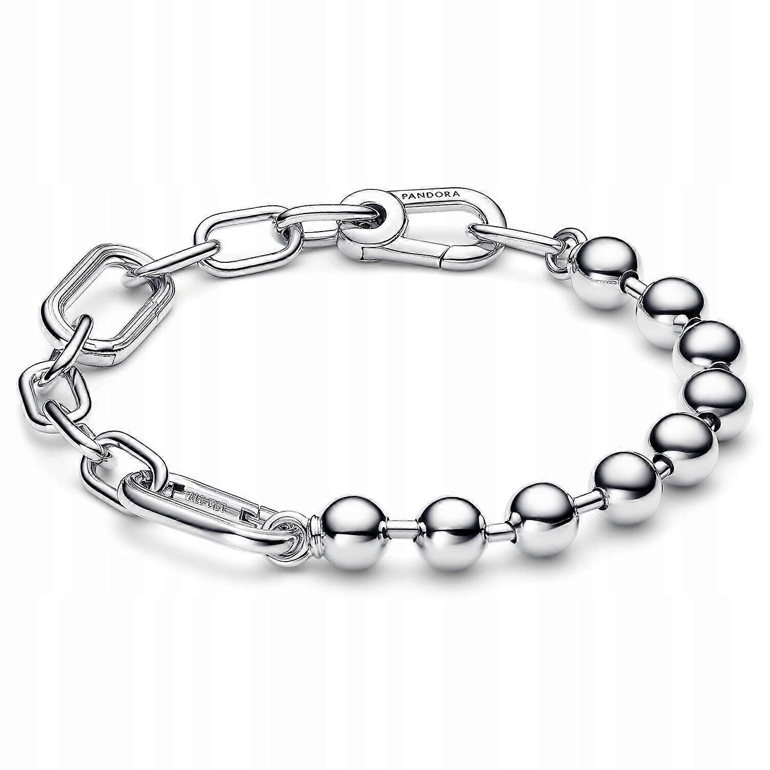 Pulseira de prata 925 comigo logotipo com bolas de metal e links