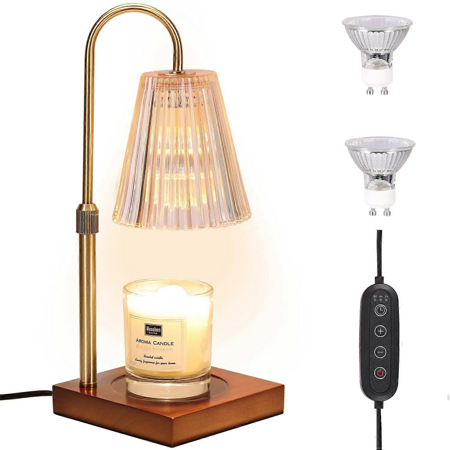 Candle Warmer Lamp With Timer For Jar Candles Adjustable Height Dimmable Amber Finish 2 Bulbs