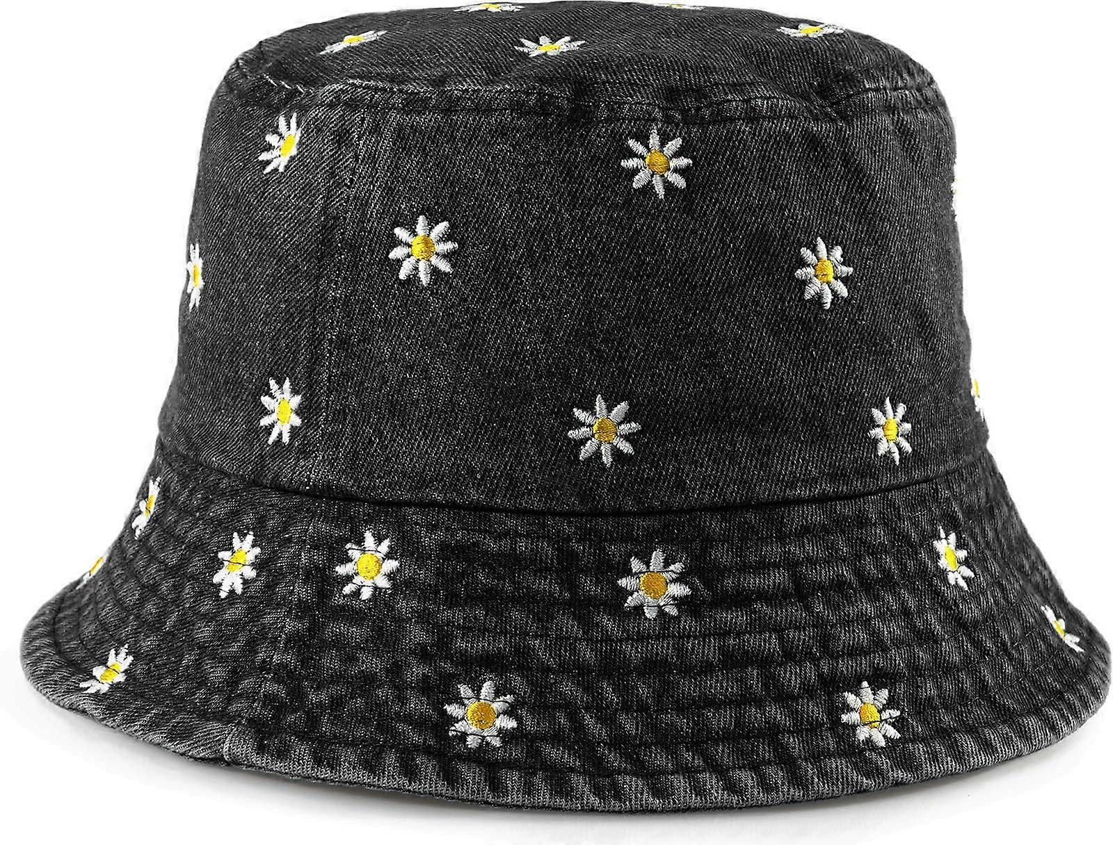 Sun Hats Washed Jeans Aquarius Model Beach Hats Black Daisy Pattern