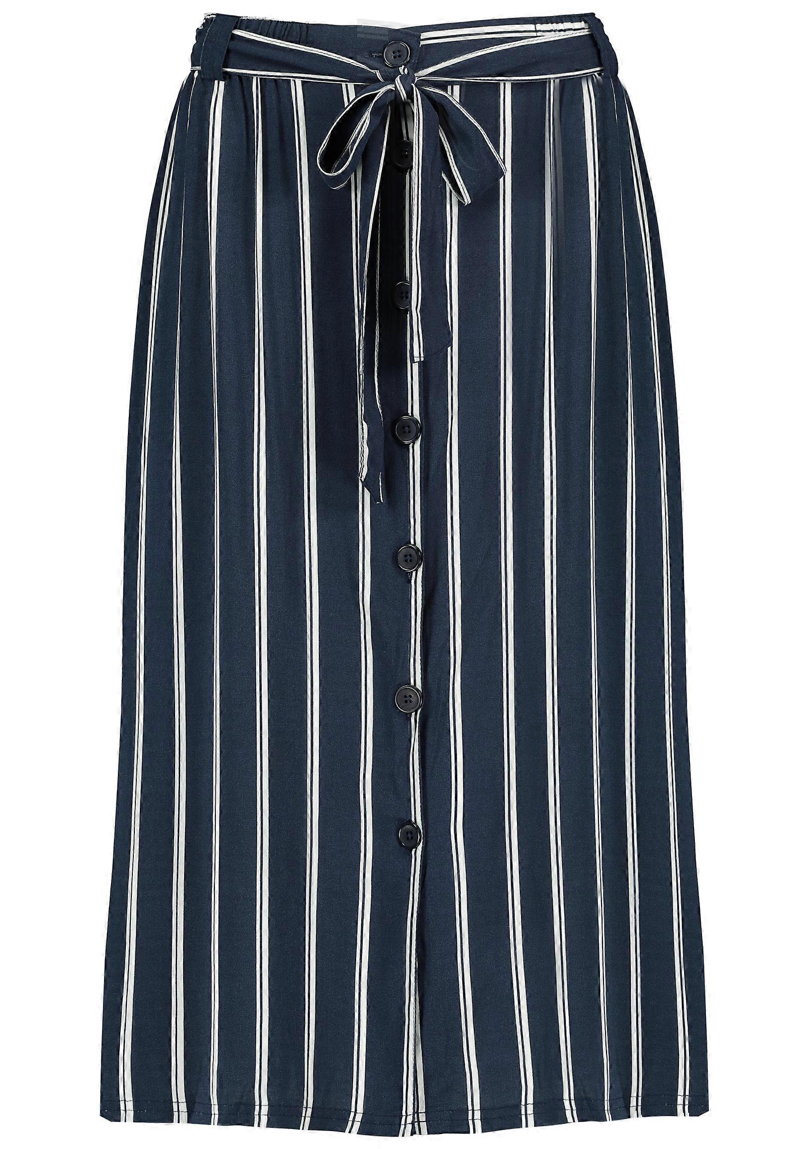 Eight2Nine Striped Ladies Midi Skirt with Button Placket and Tie Belt