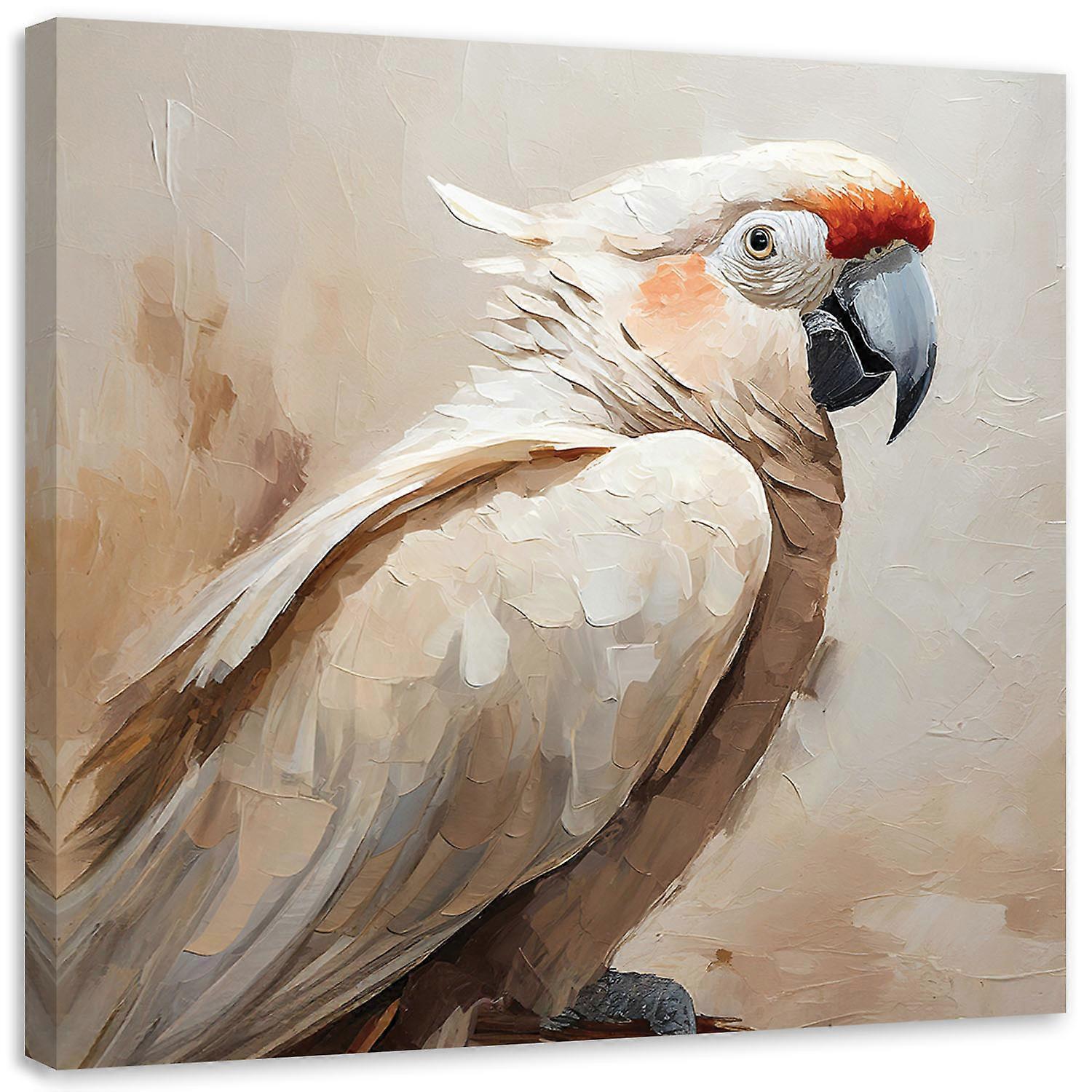 Impression sur toile, Oiseaux perroquets peints en beige - 60x60