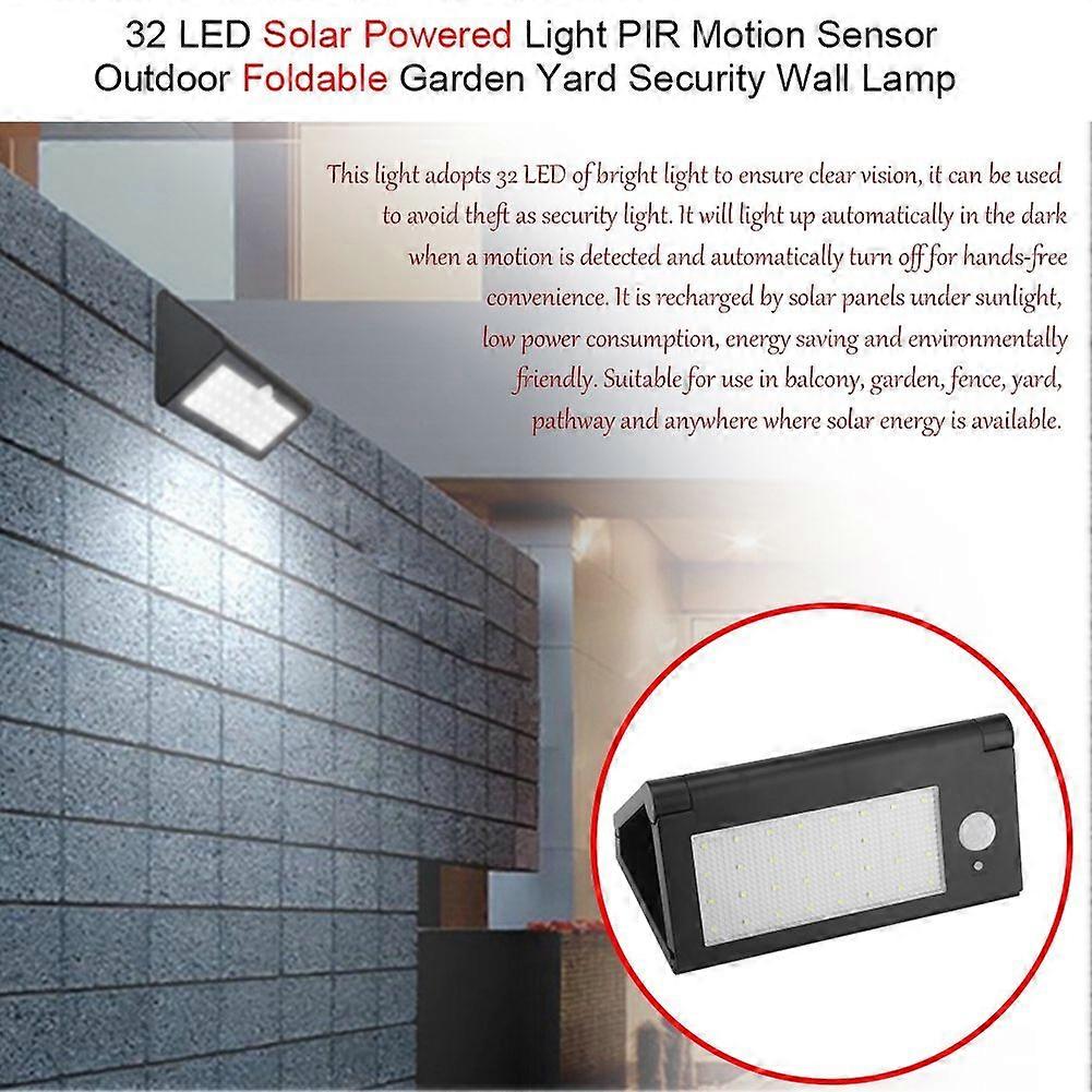 32 LED Solar Powered Light PIR Motion Sensor Outdoor Foldable Garden Yard Security Wall Lamp