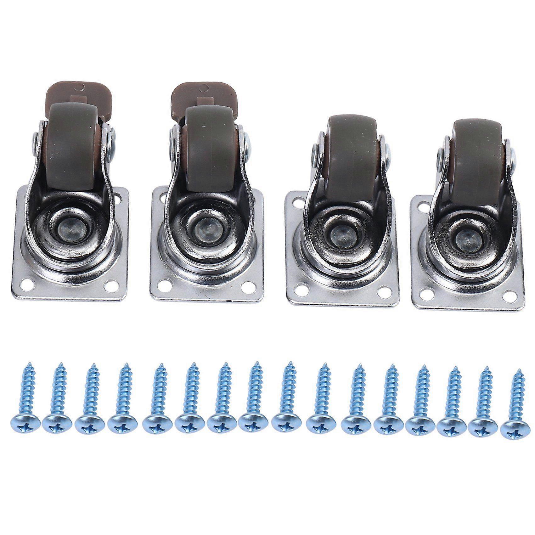 4 Pack 1 inch Low Profile Casters Wheels Soft Rubber Swivel Caster with 360 Degree Top Plate 100 lb Total Capacity for Set of 4 (2 with Brakes & 2 Wi