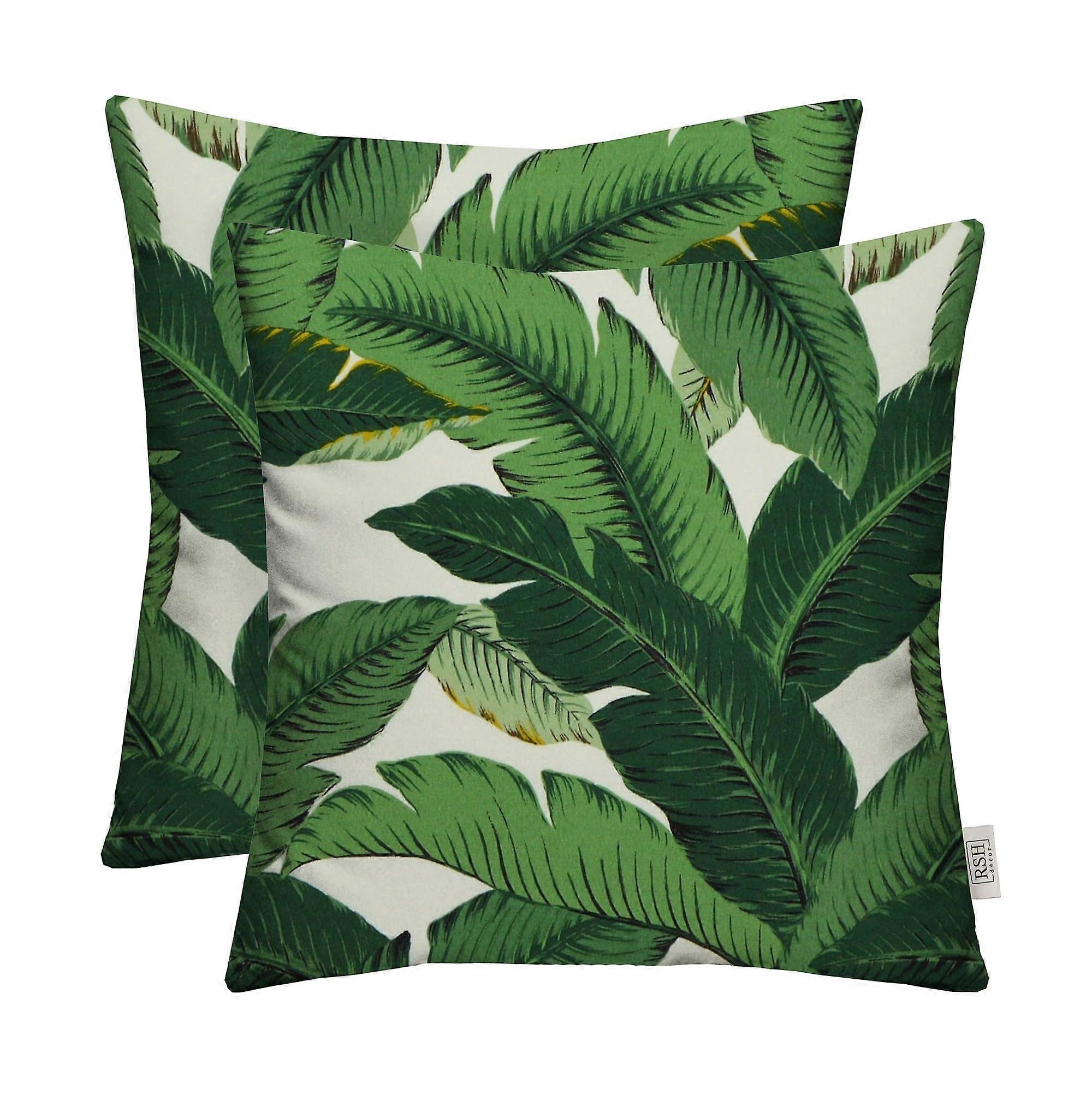 Square Throw Pillows Set of 2 | 17" x 17" Reversible Indoor/Outdoor Accent Pillows | All-Weather Polyester | Swaying Palms Aloe