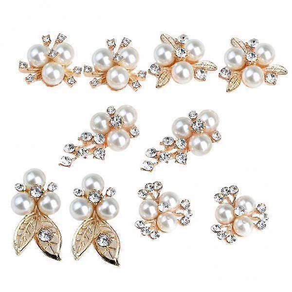 2x 10 Pieces Pearl Rhinestone Button Flatback Brooch Embellishments for Wedding