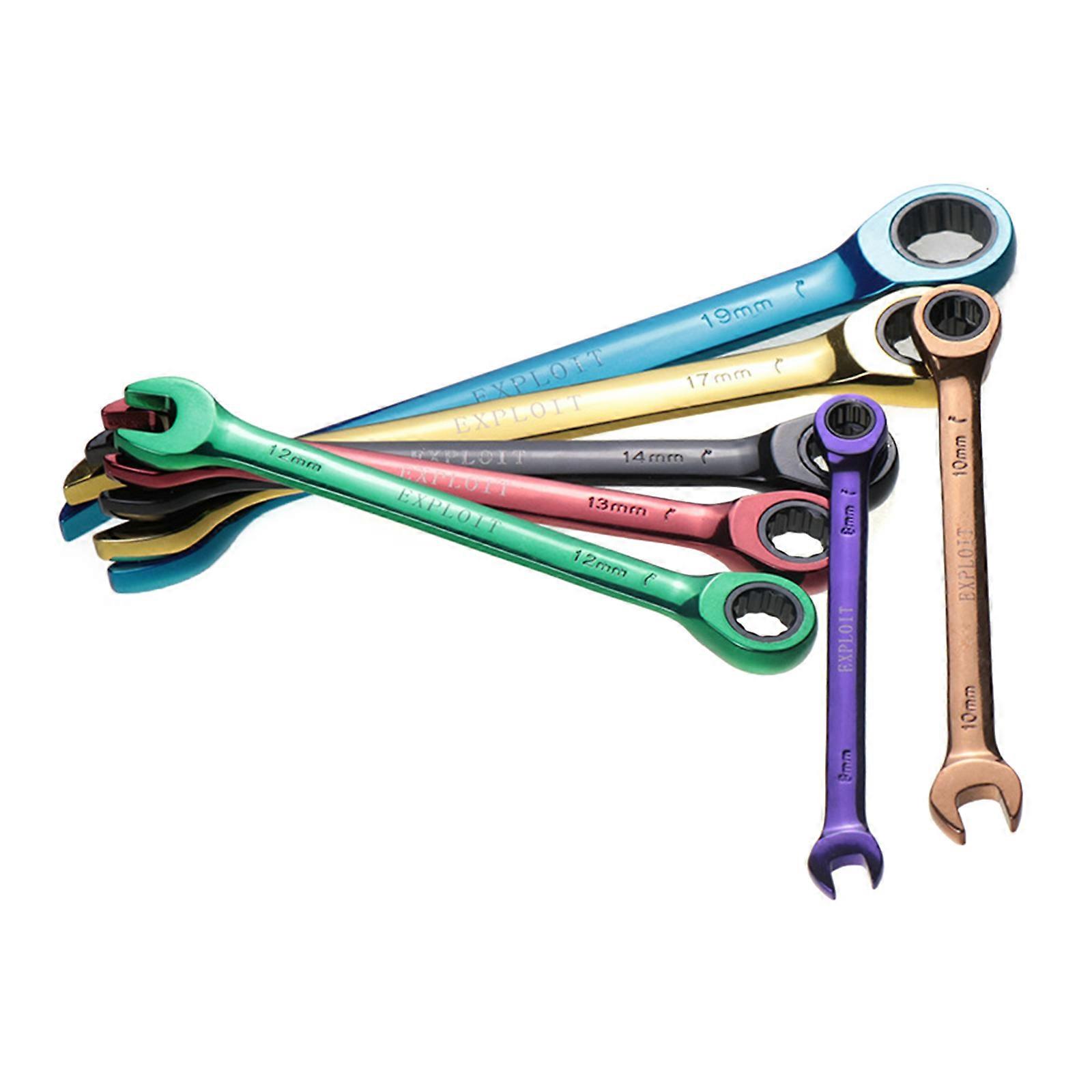 7 Pieces/Set 8mm-19mm Dual-purpose Color Ratchet Wrench Durable 72 Teeth Open Movable Wrench with 5° Movement for Worker