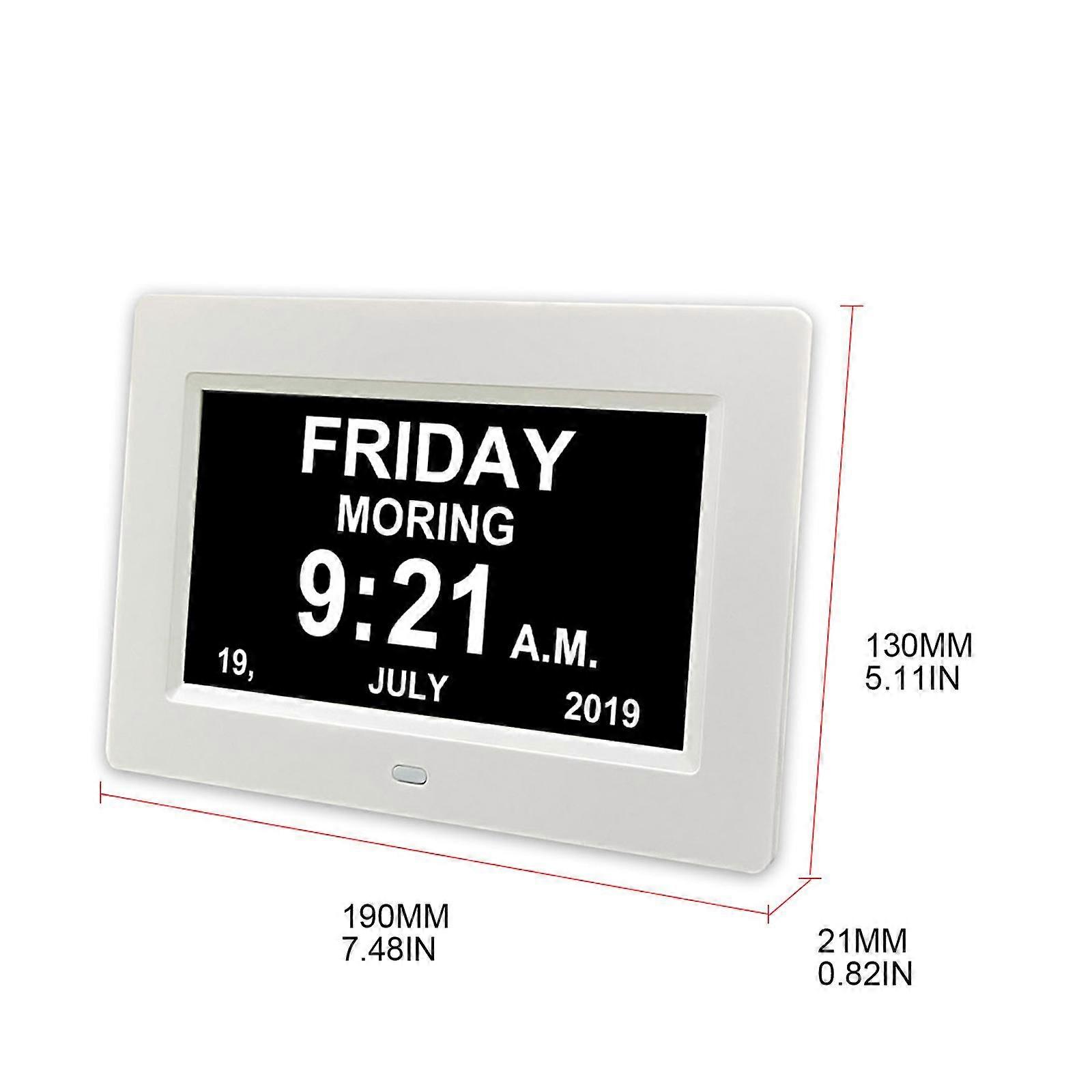 Digital Calendar Day Clock 9 Languages Time Date Month Year Dementia Clocks For Seniors Old People Large Screen Display White