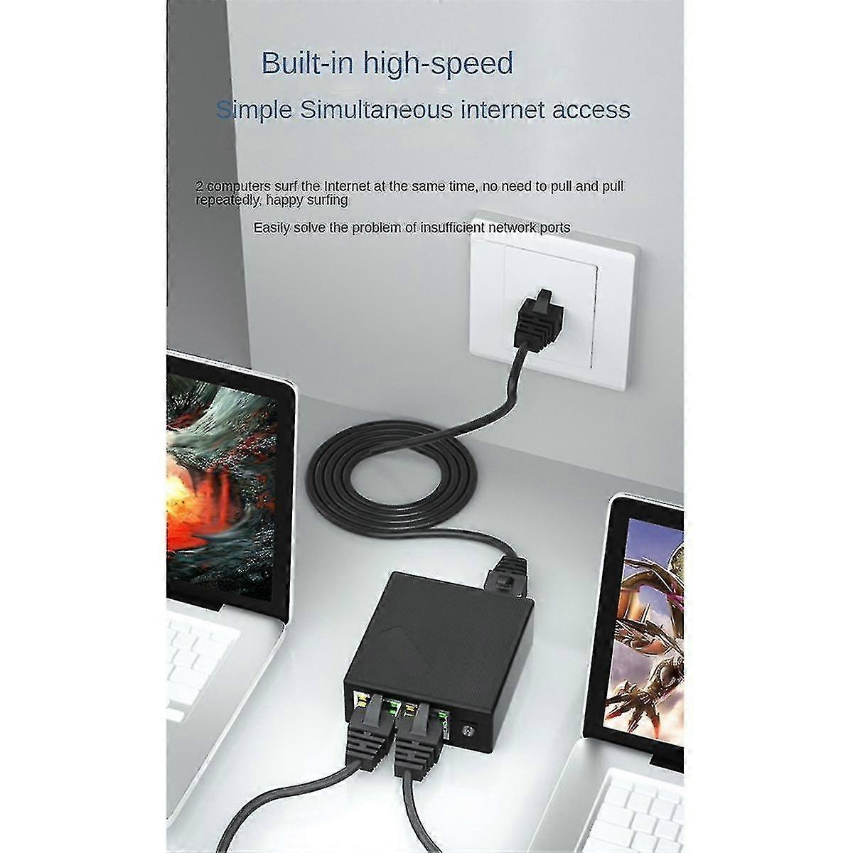 2-Port Gigabit Ethernet Switch & Splitter 1000Mbps RJ45 Extender for PC Laptop