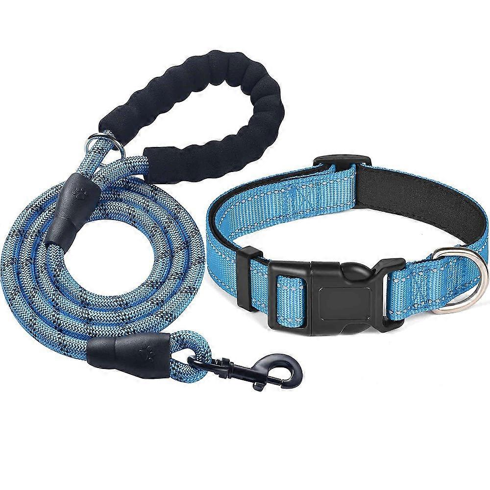 Soft Padded Reflective Nylon Adjustable Pet Dog Collar with 1.5m Leash for Walking Training, Size S