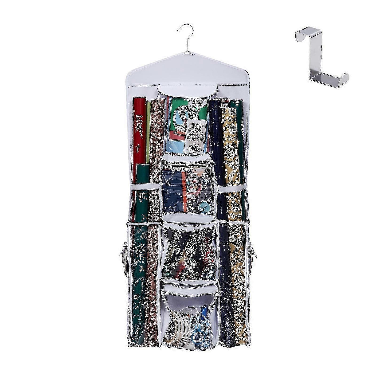 منظم تغليف الهدايا المعلقة على الوجهين ، تخزين حقيبة هدايا ورق التغليف ، توفير المساحة ، 15x40 بوصة