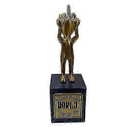 Décoration de table humoristique avec un trophée de champion du monde debout avec un doigt d'honneur