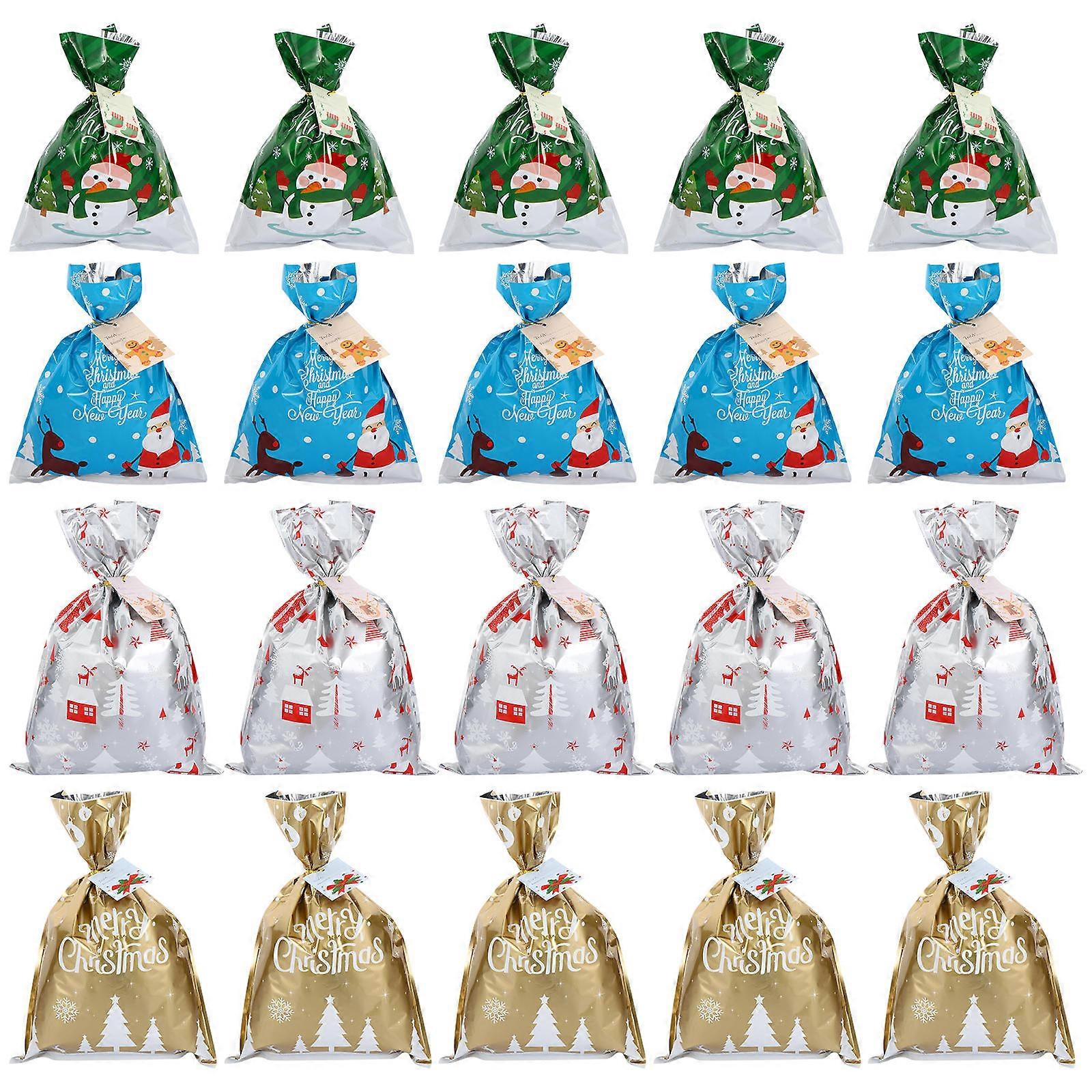 Christmas Plastic Candy Bags Large Xmas present Wrapping Bags Rectangular Shape for Festivals Green Color 50Pcs