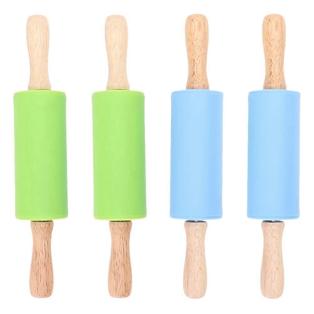 4pcs Baking Rolling Pins with Handles, Silicone Non Stick Rollers for Dough, Pastry & Cooking Tools, Blue & Aqua Kitchen Accessories for Home Bakers