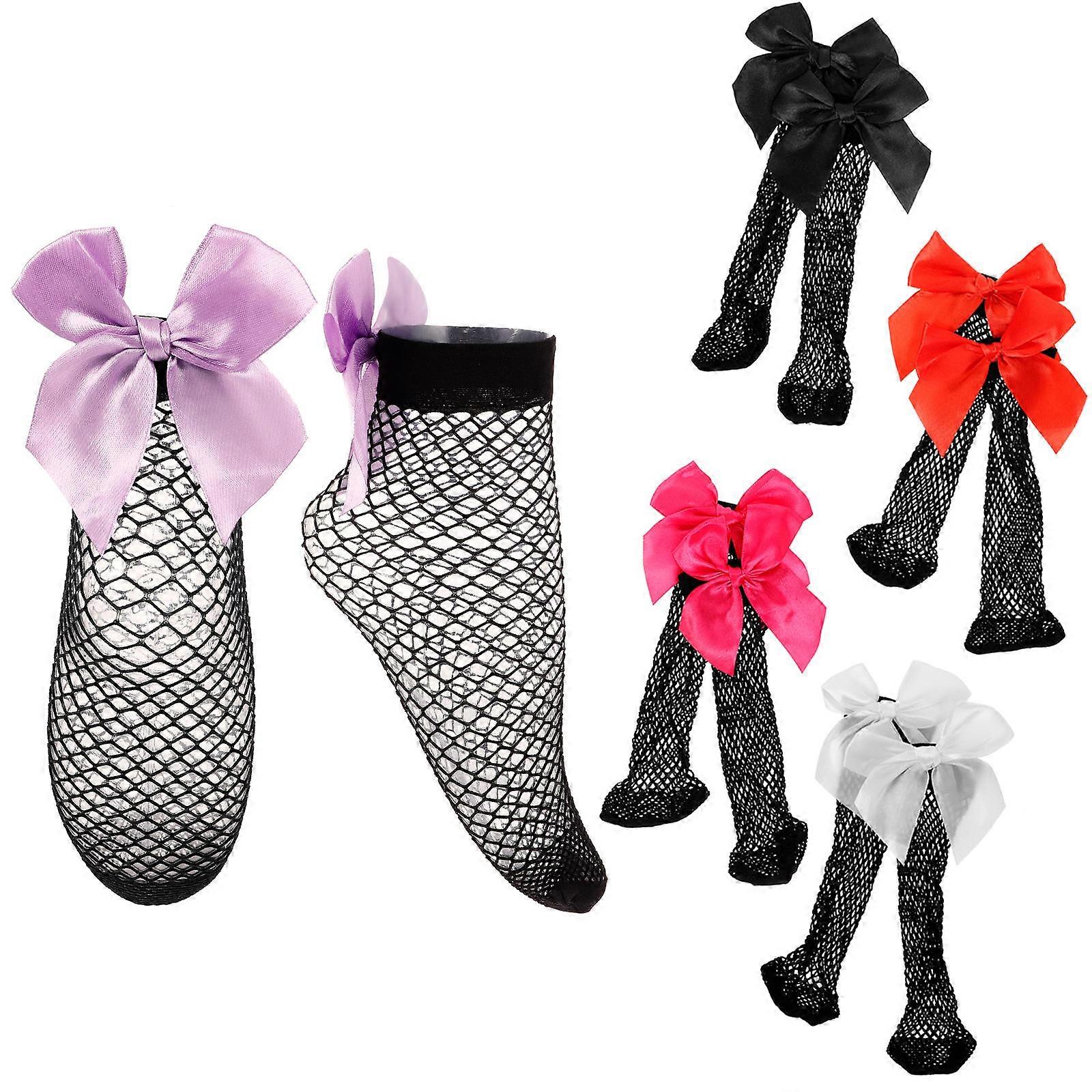 Girls Ankle Socks Sweet Style Non-slip Elastic 5 Pair Rose Red