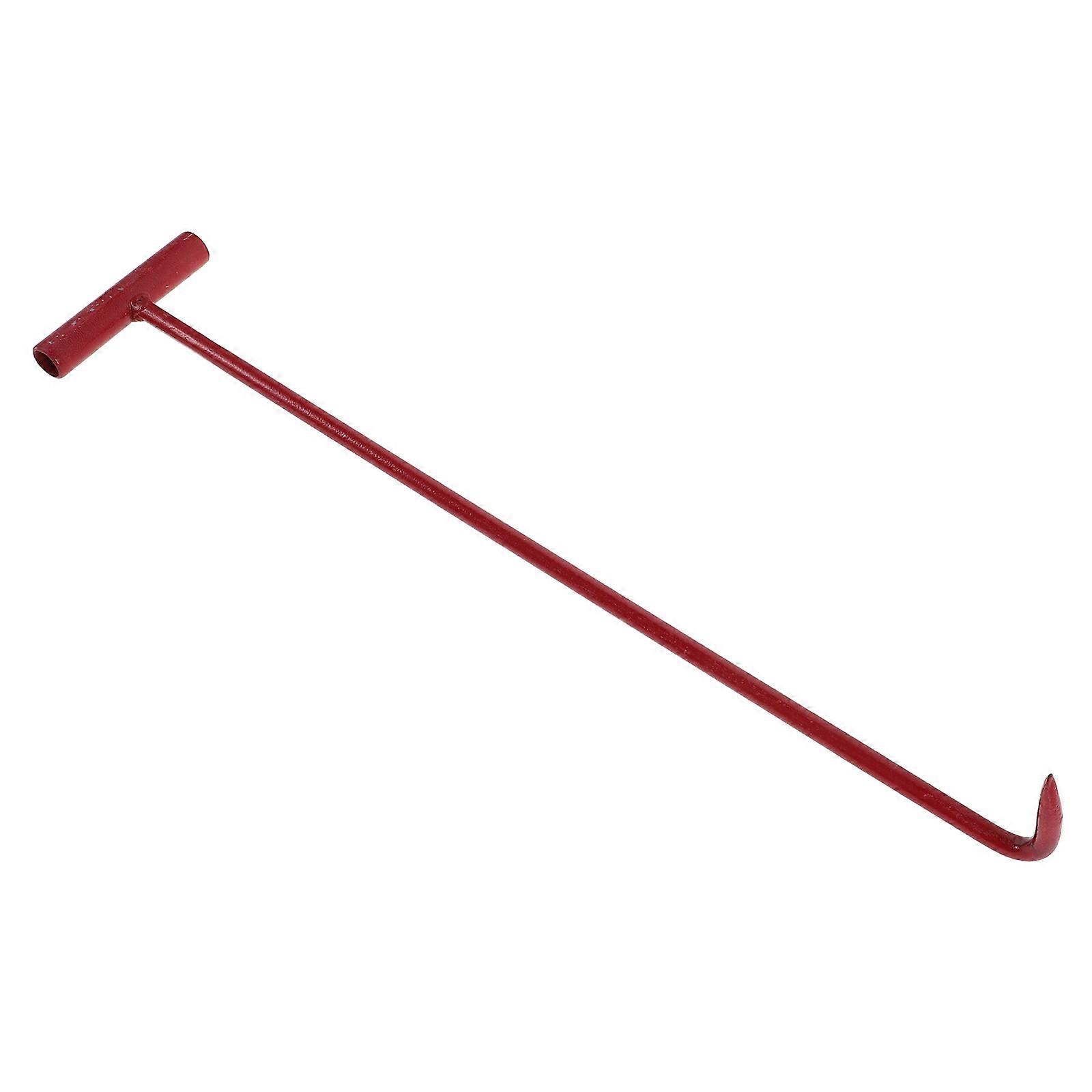 Utility Manhole Hook Tool Opening Lifting Hook Emergency Situations Long Handle Red 52.00X10.80X6.30CM 1Pcs