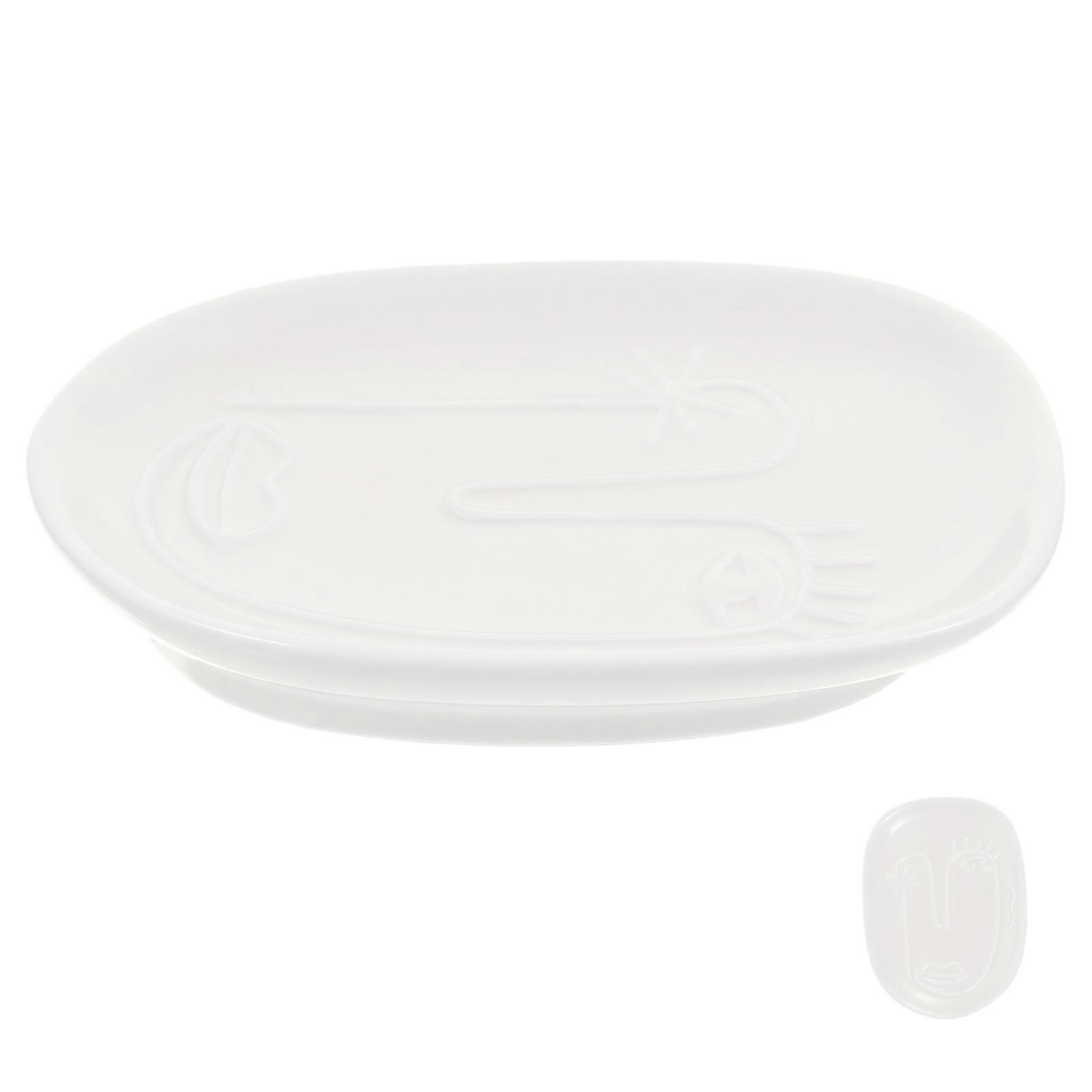 صحن صابون سيراميك حامل صابون منزلي صندوق صحن مجوهرات 14.2x10.6x2.3 سم أبيض 1 قطعة