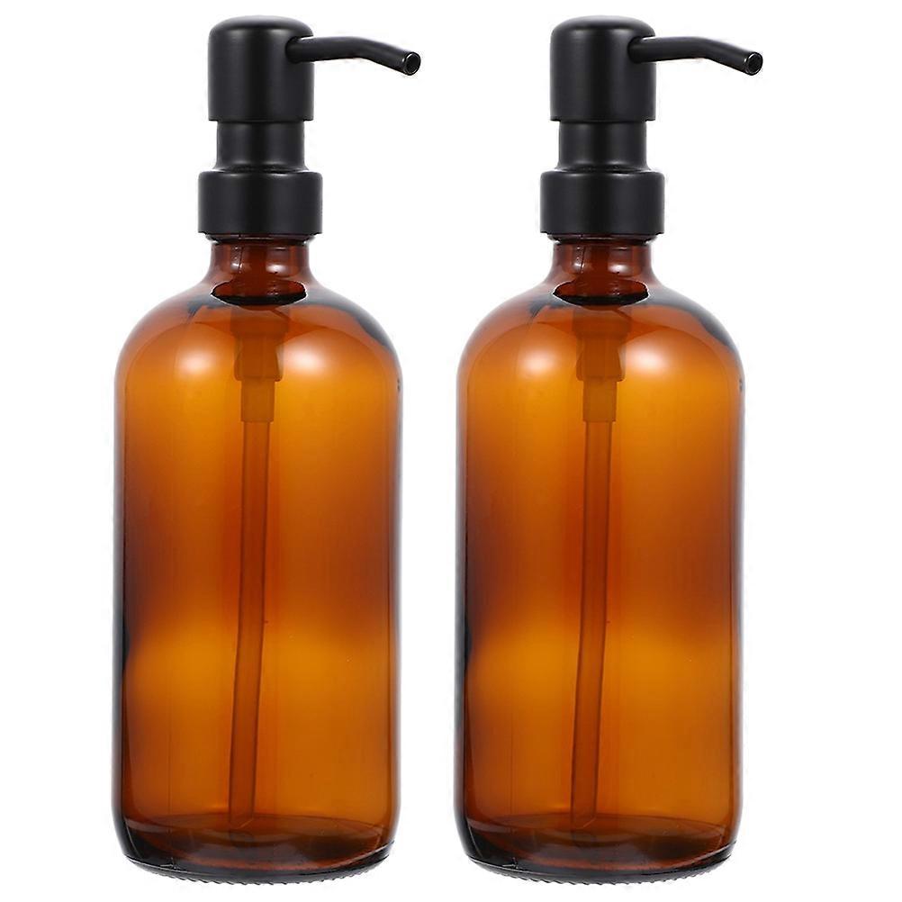 Lotion Dispenser For Bathroom Glass Soap Dispenser Bottle Refillable Hand Soap Storage Brown 21x7x7cm 500ml 2Pack