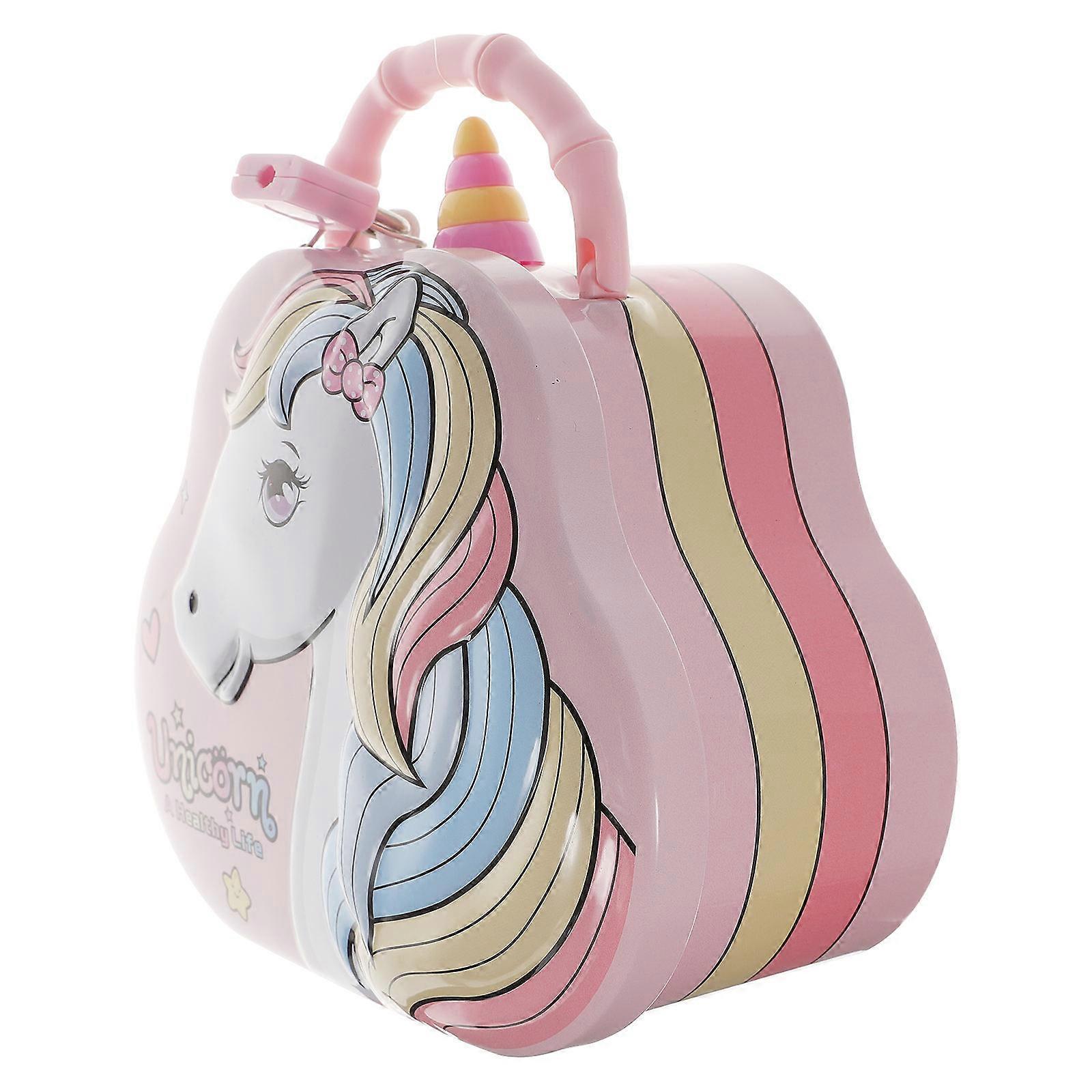 Unicorn Tinplate Money Box with Lock, Cartoon Coin Bank for Kids, Portable Piggy Bank with Adorable Pattern, Decorative & Secure Savings Container