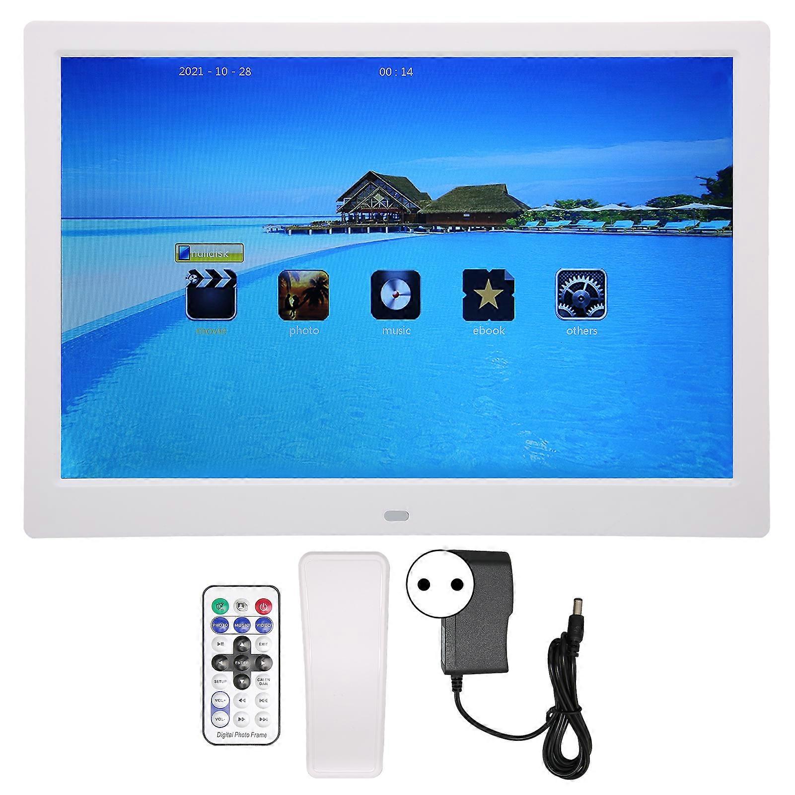 13 inch Digital Photo Frame HD 1280 x 800 LCD Screen Remote Control Electronic Photo Album with Calendar 110-240V White EU Plug