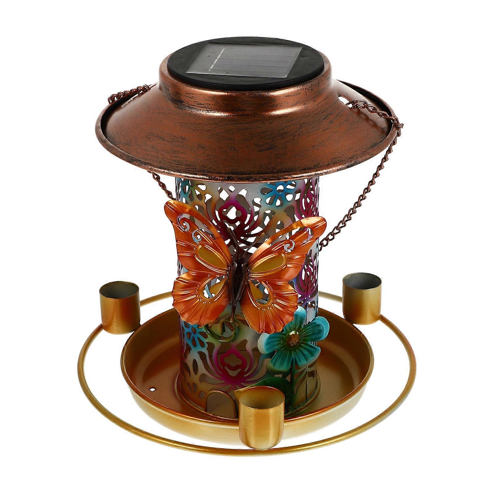 Bird Feeding Solar Bird Feeder Metal Bird Feeder For Outdoor Decor With Led Lights 7.86x7.86x7.86Inch 1Pcs