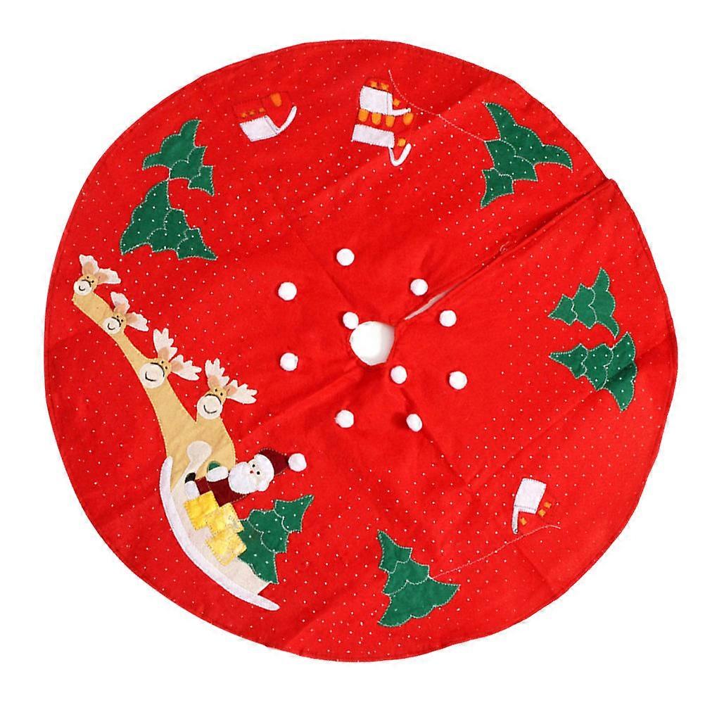 Stylish Tree Skirt Double Embroidery Deer Christmas Tree Decoration Red M Size For Christmas Celebration 1Set