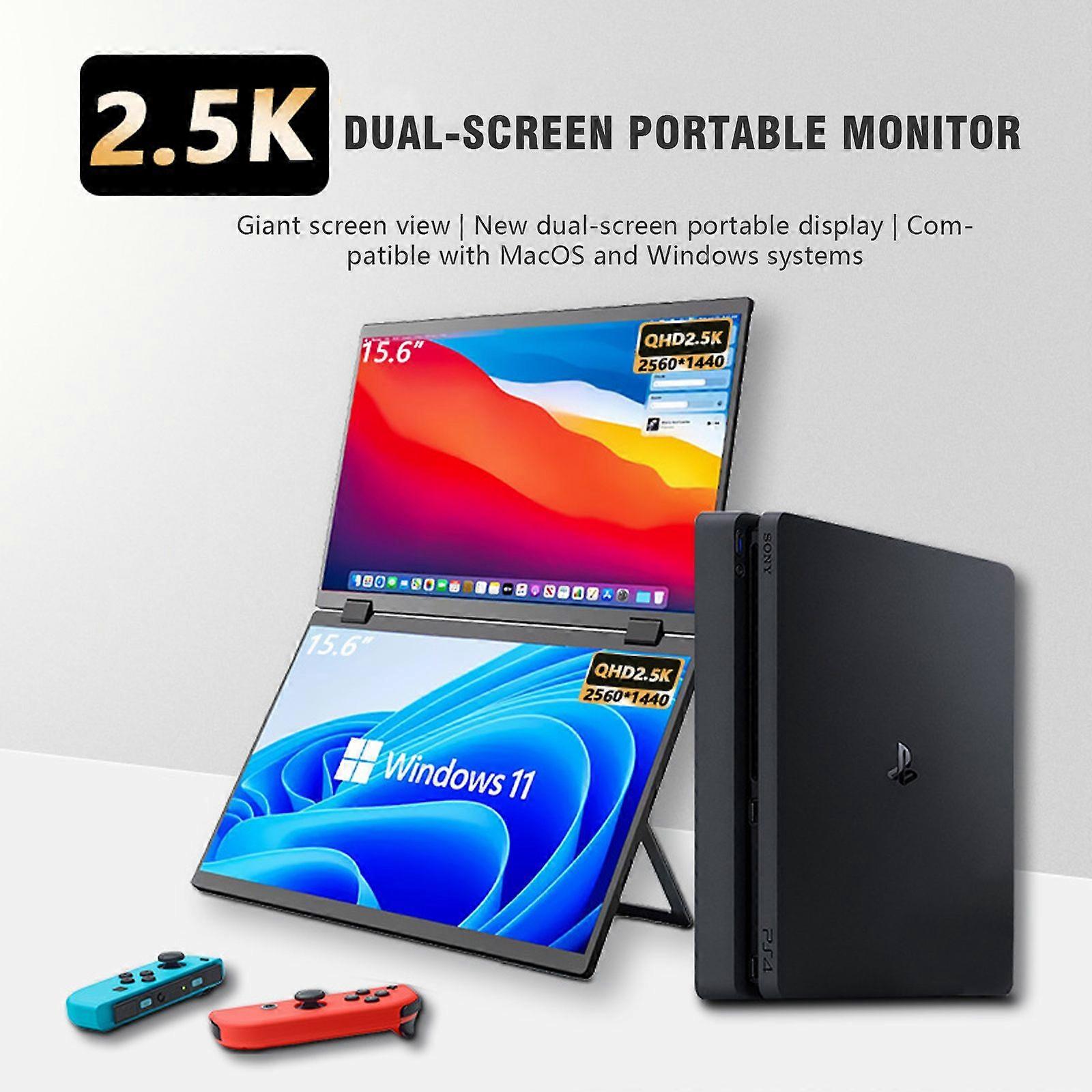 2560X1440 Dual Portable Display Monitor - 15.6 Inch Folding Laptop Monitor