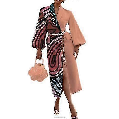 Women's Winter Trench Coat with Long Puffed Sleeves and Lapel Collar