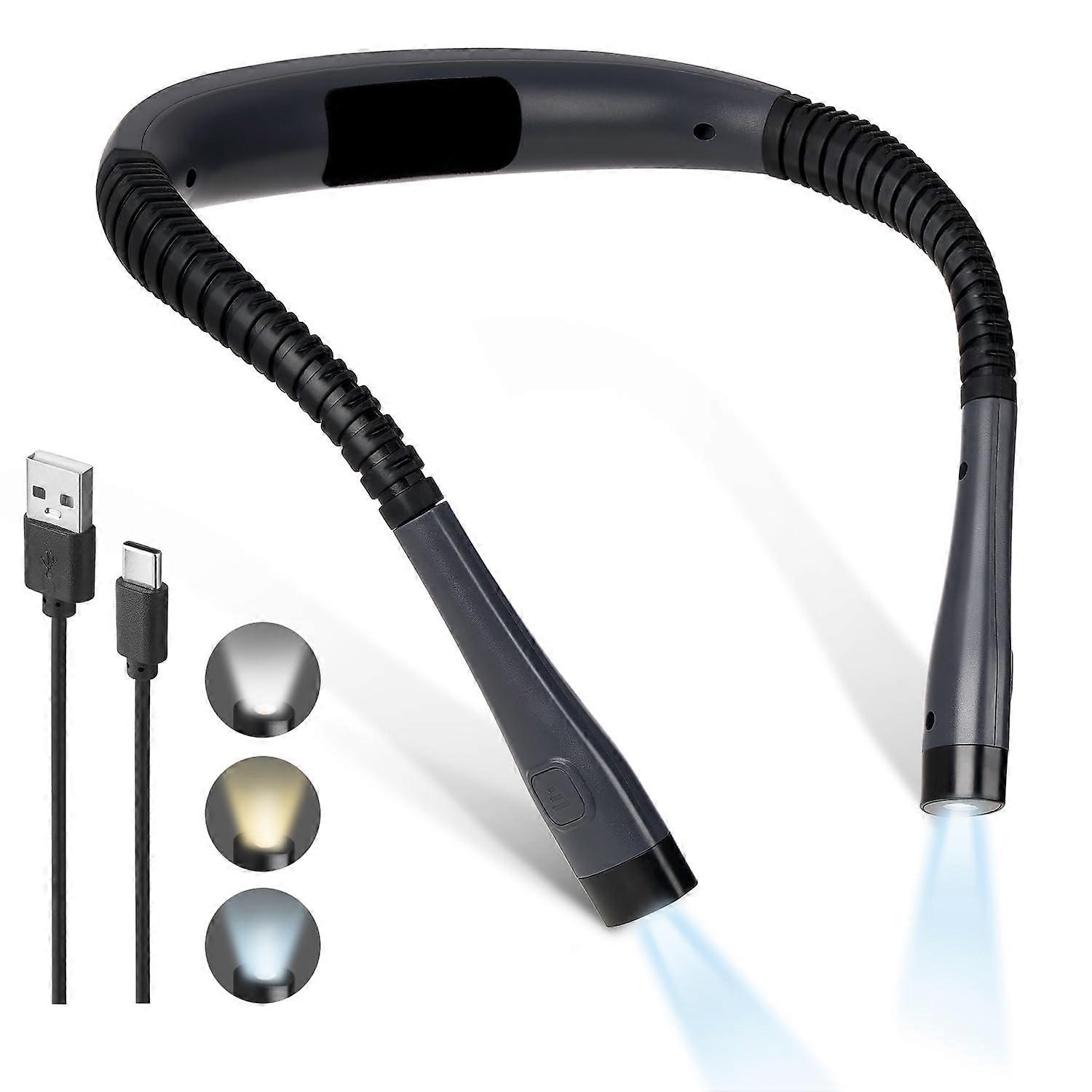 Neck Reading Lamp Book - Rechargeable LED Neck Light with 3 Colors, 3 Brightness Levels, Bendable Arms for Reading, Knitting, Sewing