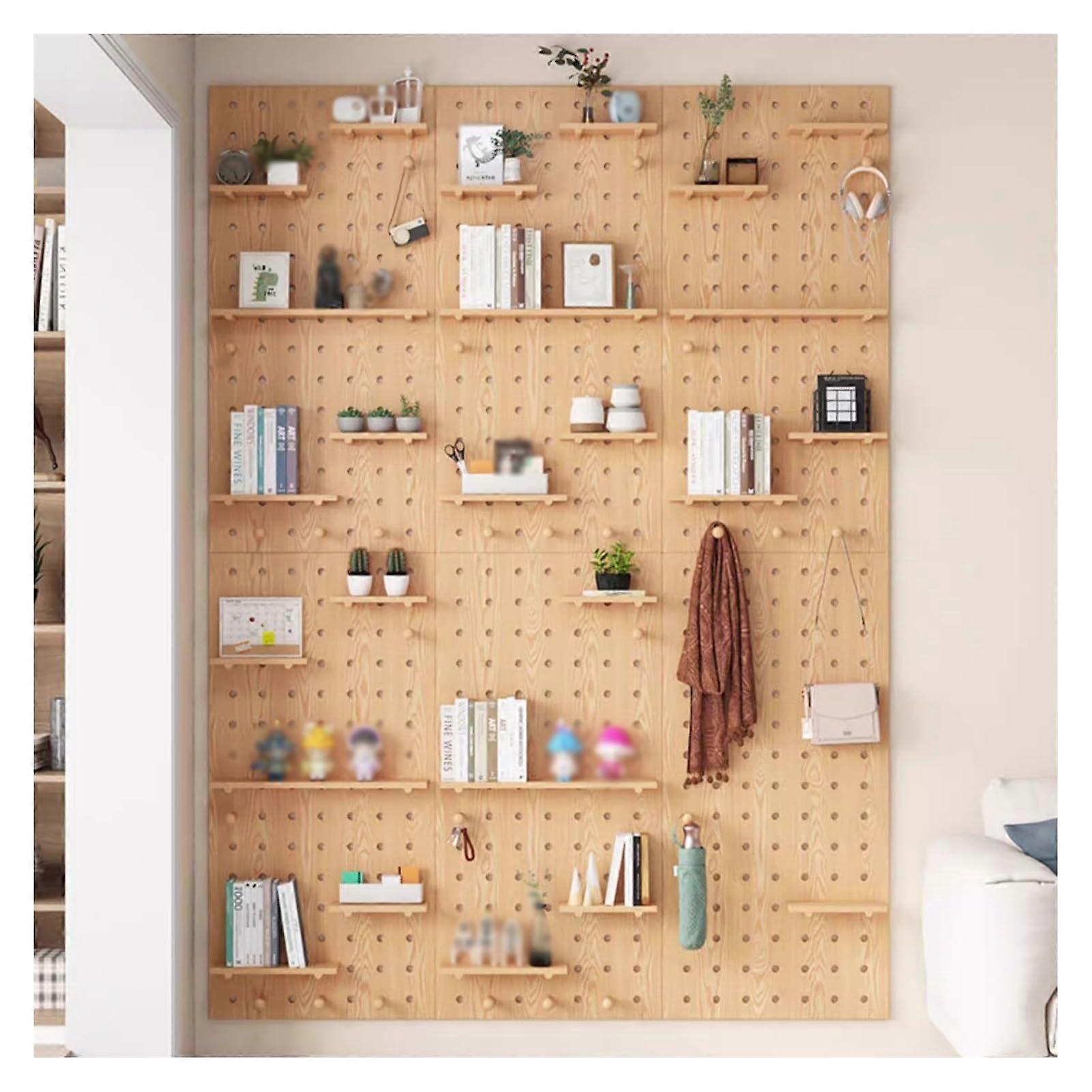 **Wooden Pegboard Shelves, WallMounted Display Set, Brown 40x60cm**