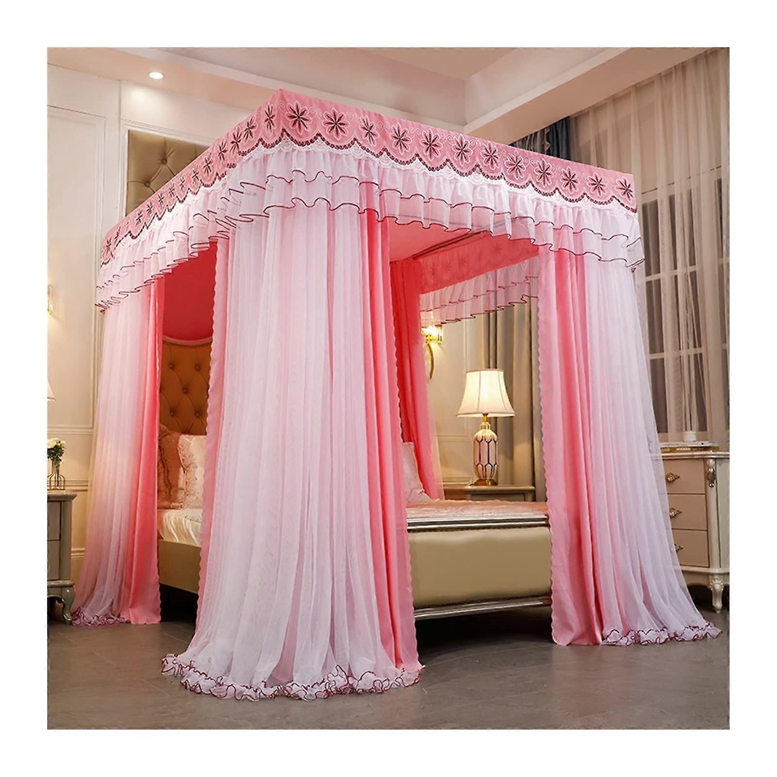 Bed canopy, Doublelayer mosquito net, Bed canopy with 4 poles, 2 m dustproof bed curtain (Color: Style 3, Size: 180 x 220 x 200 cm)