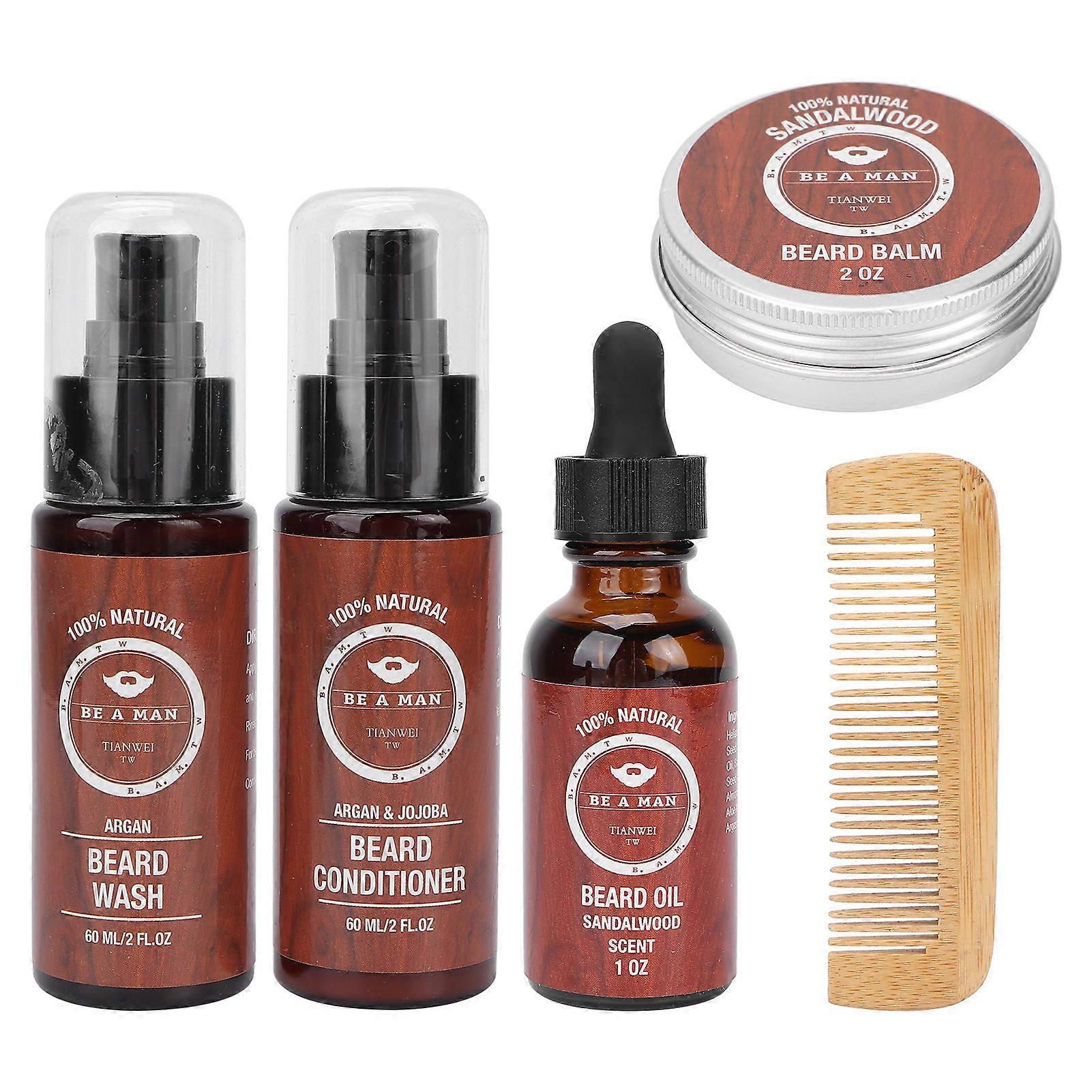 Professional Men Beard Care Oil Cream Shampoo Conditioner Comb Beard Grooming Kit