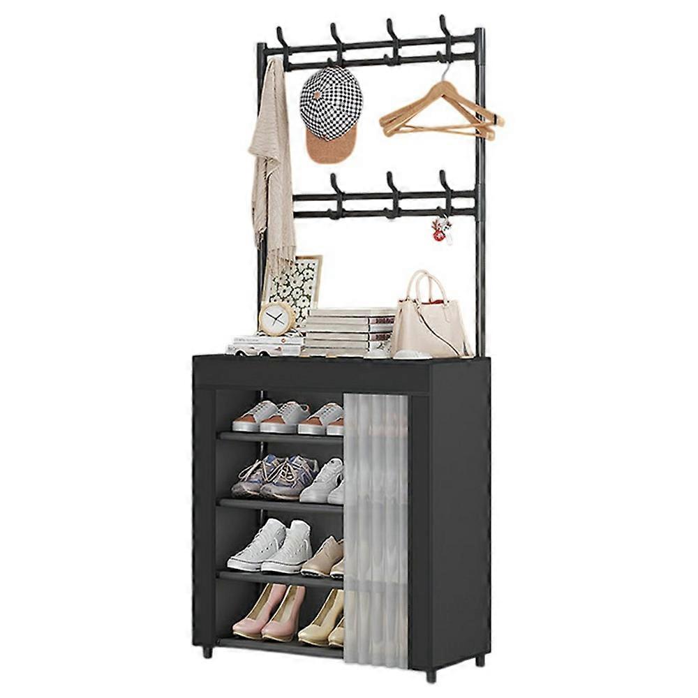 60 x 26 x 150cm 5 Tiers Storage Shelf Multipurpose Shoe Rack with Dust Cover Clothes Hanger for Entr