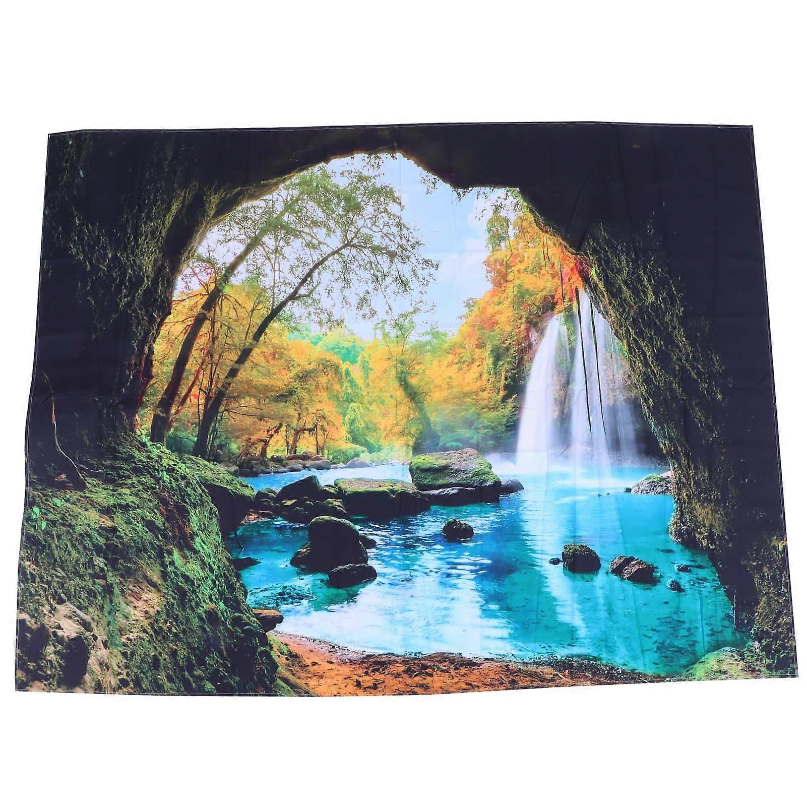 Cave River Landscape Pattern Tapestry Wall Hanging Wall Blanket for Bedroom Decor
