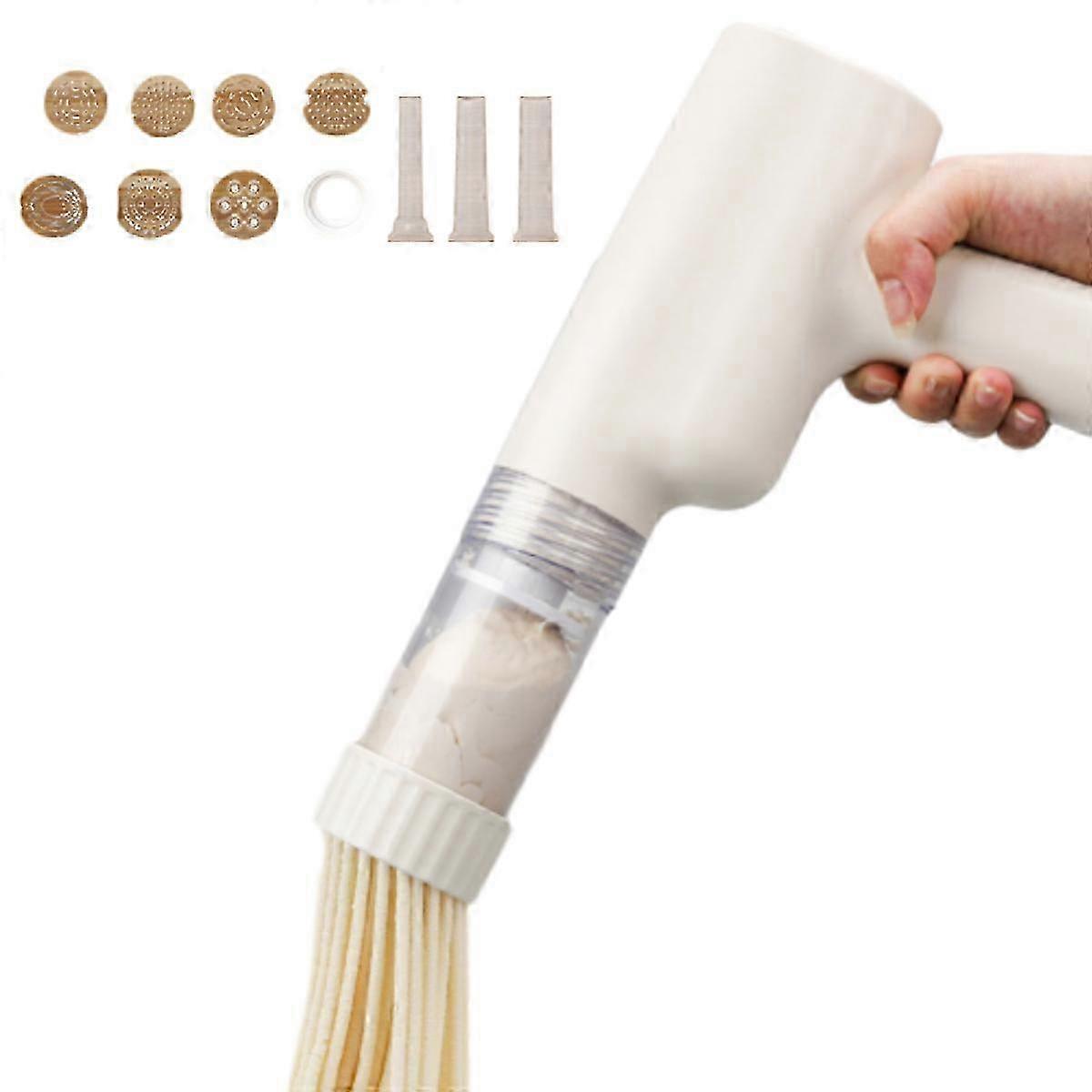 Cordless Electric Pasta Maker 8-in-1 Handheld Noodle Press Machine with Dough Cutter, 8 Molds for Homemade Ramen Dumplings