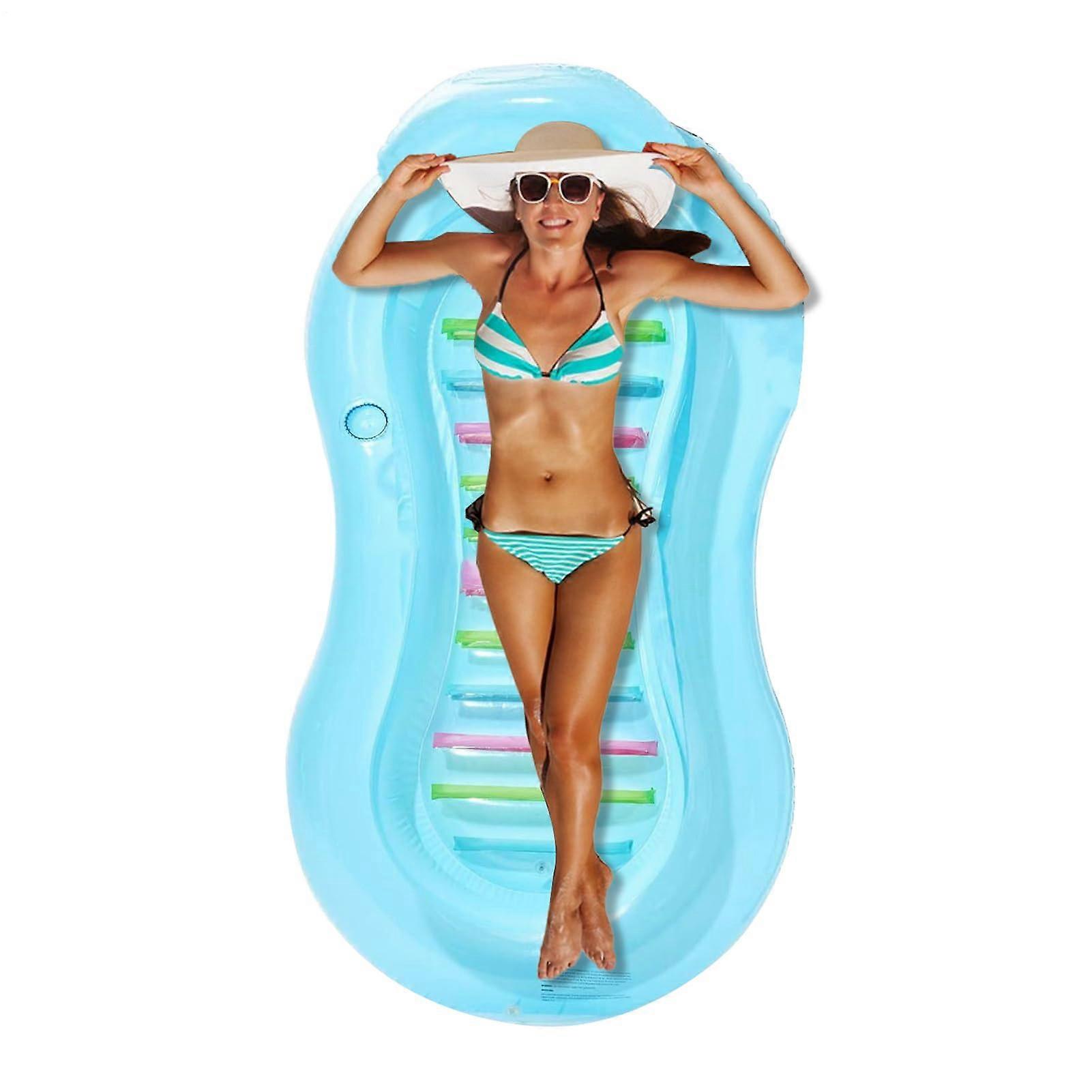 Inflatable pool lounge, outdoor sun lounger with cushion, relaxing raft for hot days, lake, backyard, family, friends