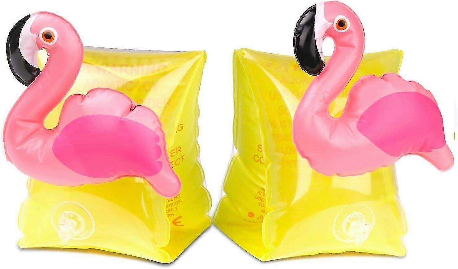 Inflatable Swim Floater Sleeves for Kids, Cartoon Swimiming Armbands Floaties Water Wings Floatation SleevesYellow & Flamingo